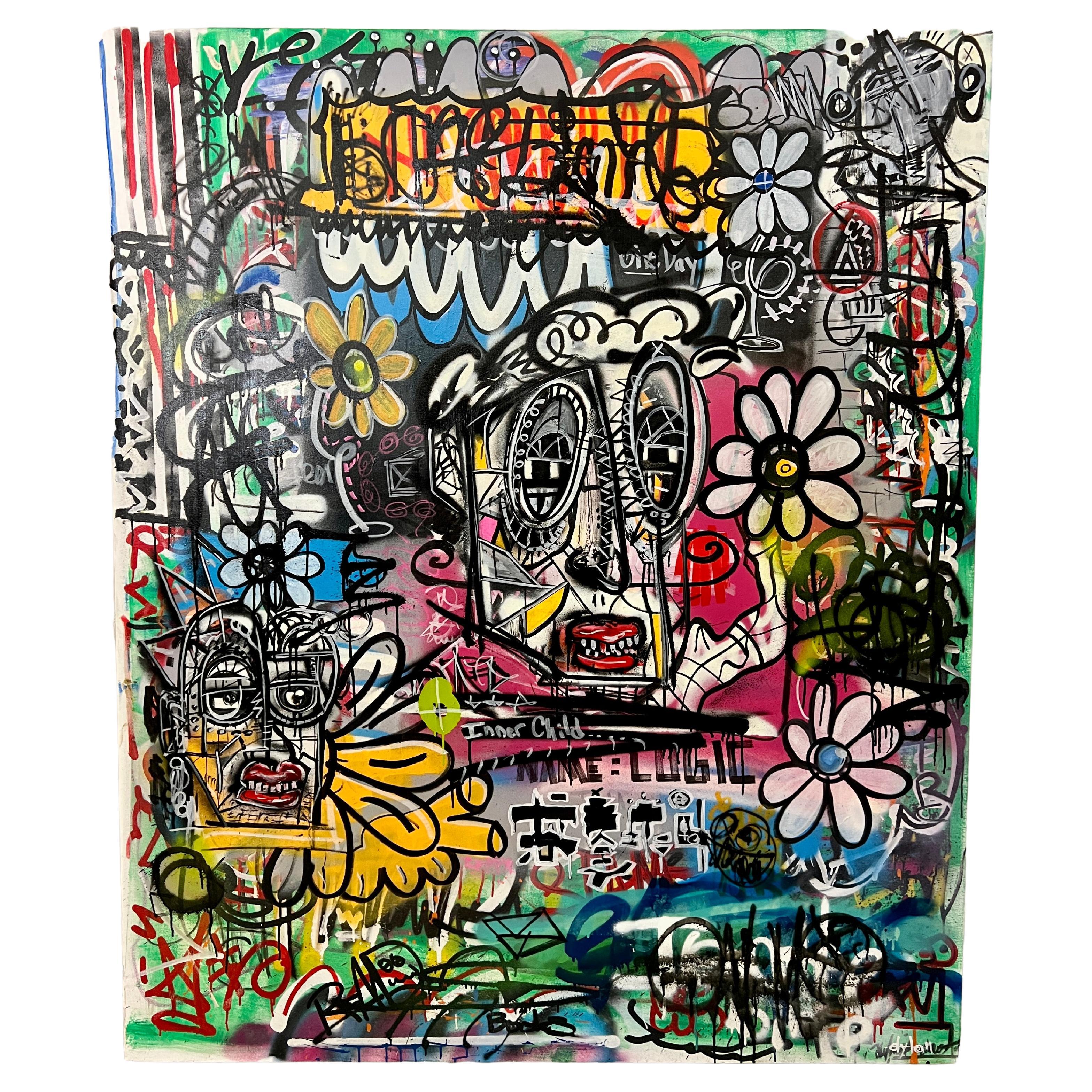 Oversized Graffiti Art on Canvas "Flower Pot" by Dylan For Sale