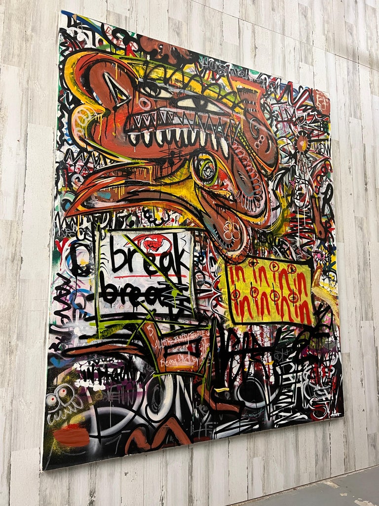 Oversized Graffiti Art on Canvas., "Spits Energy" by Dylan For Sale at