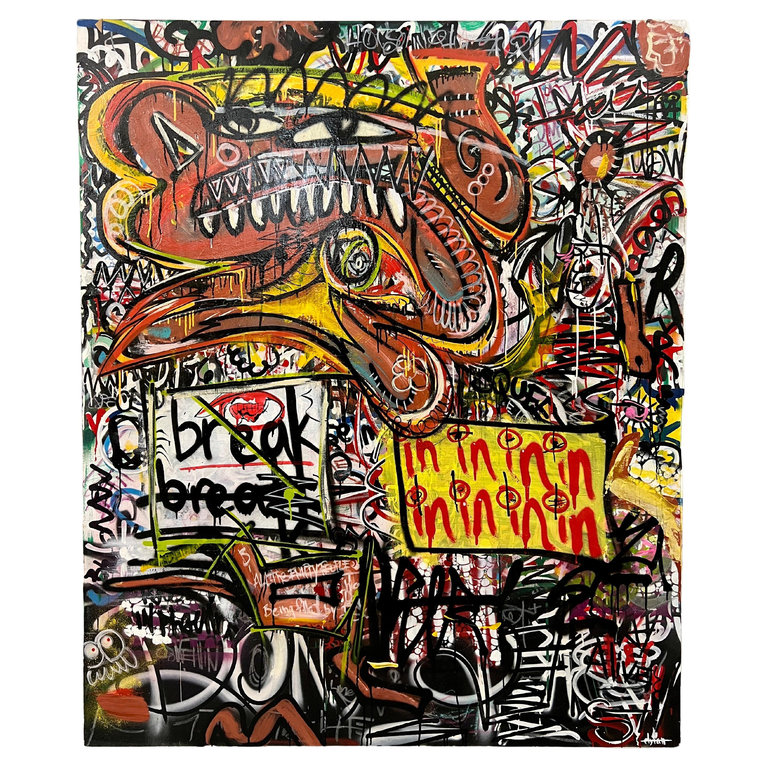 Oversized Graffiti Art on Canvas., "Spits Energy" by Dylan For Sale
