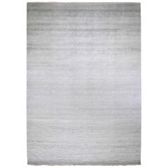 Oversized Gray Grass Design Wool and Silk Hand Knotted Oriental Rug