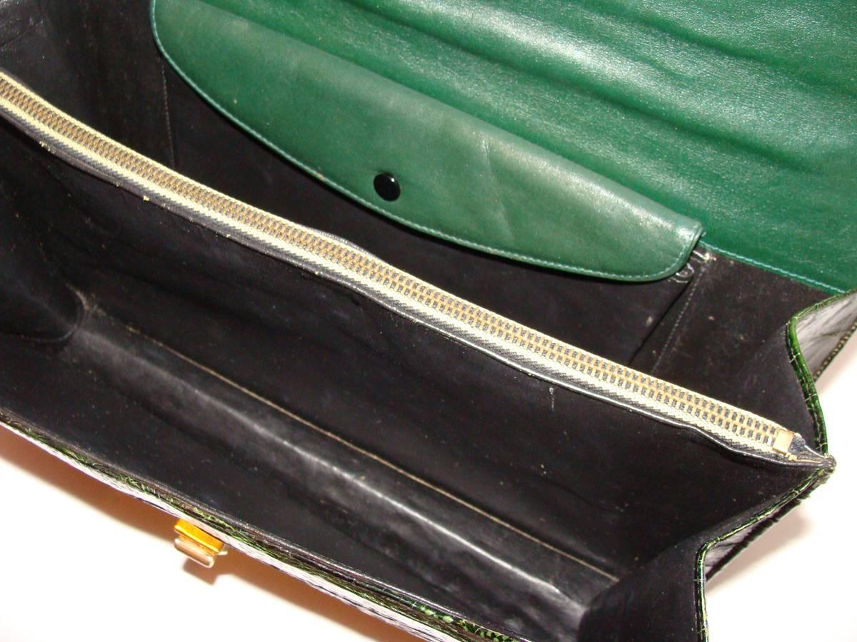 Large Green Alligator Bag Vintage Harrods FALL For Sale 1