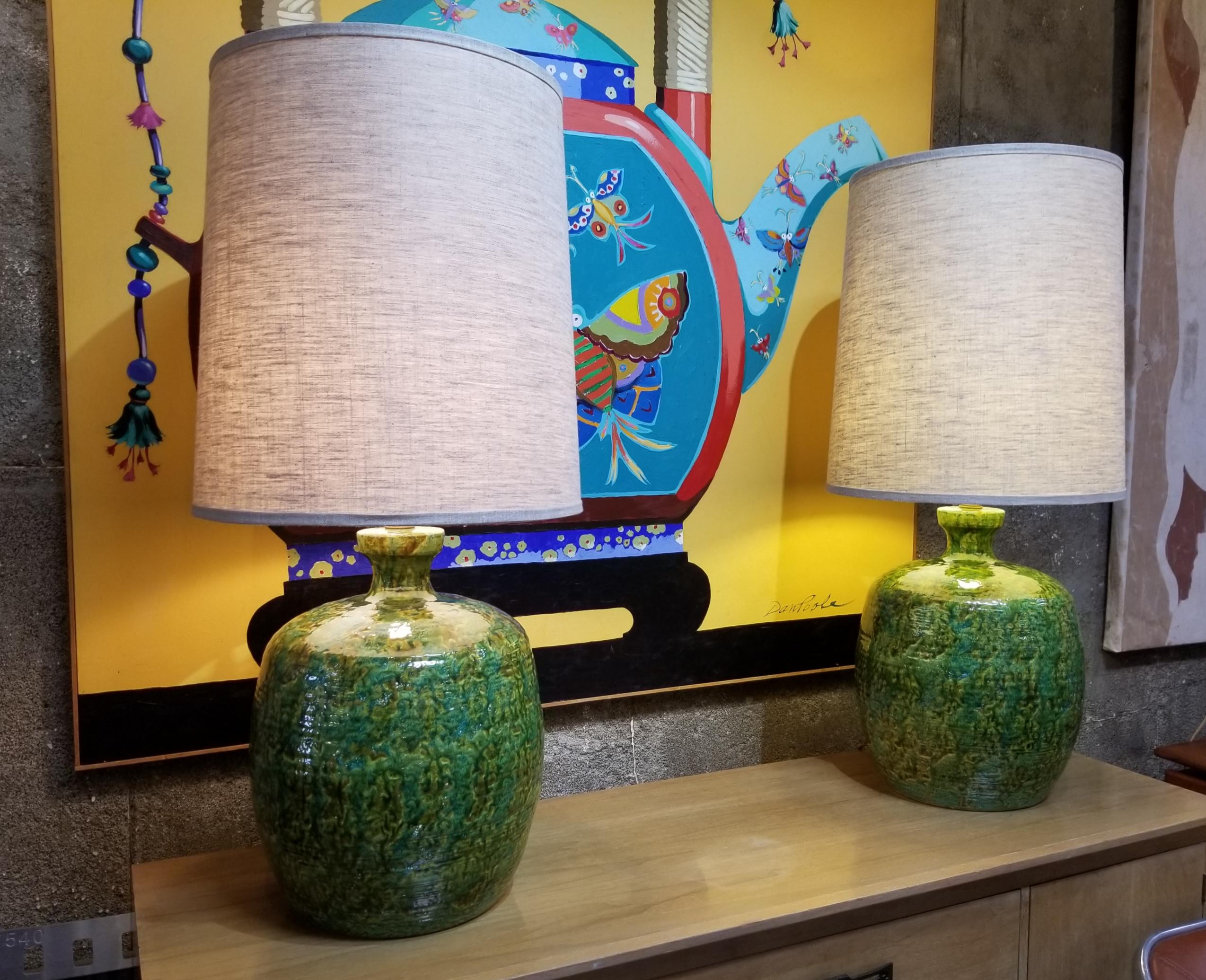Oversized Green Ceramic Table Lamps 2