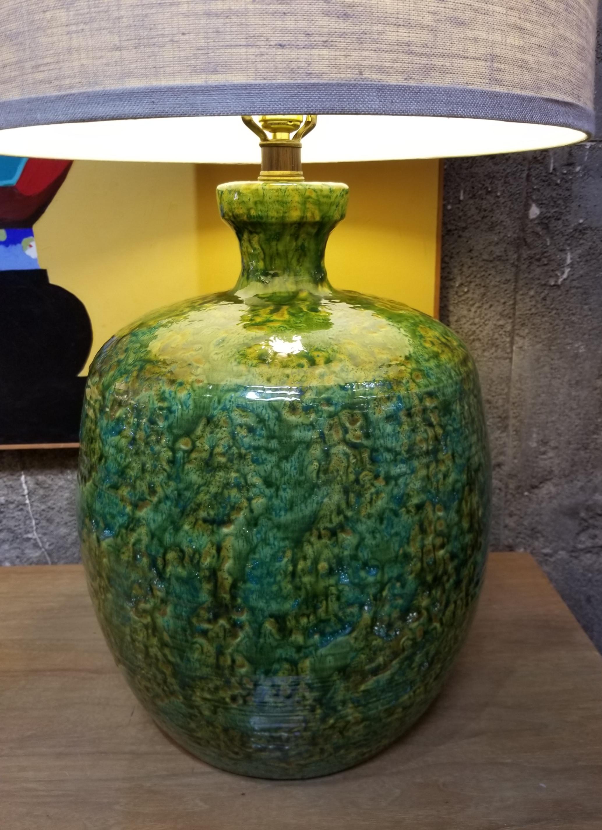 American Oversized Green Ceramic Table Lamps