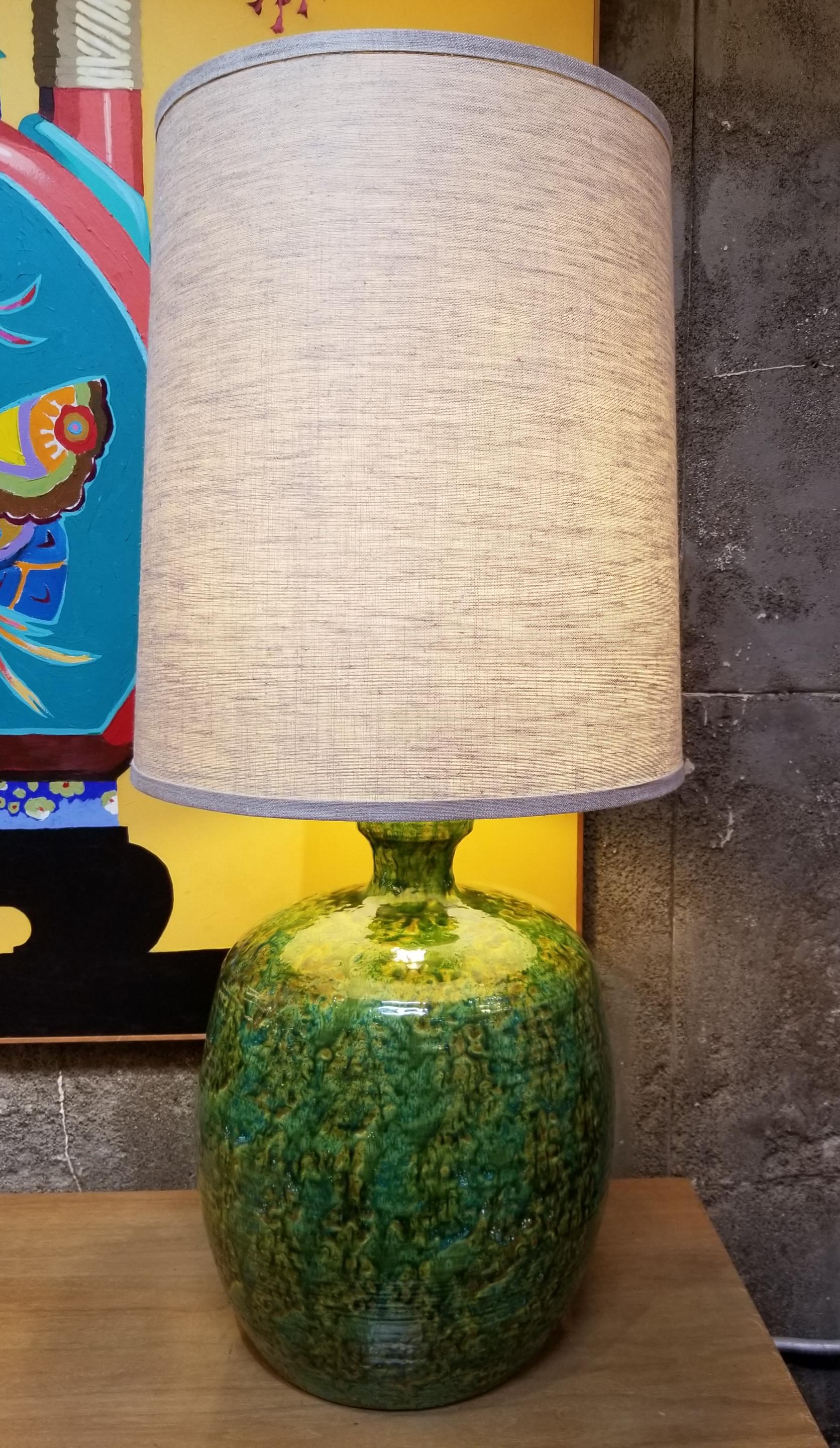 20th Century Oversized Green Ceramic Table Lamps
