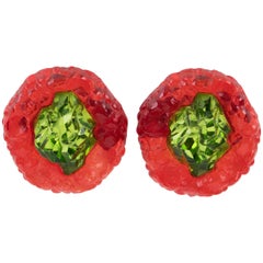 Oversized Green Red Rock Lucite Clip Earrings Oversized Green Red Rock Lucite Clip Earrings