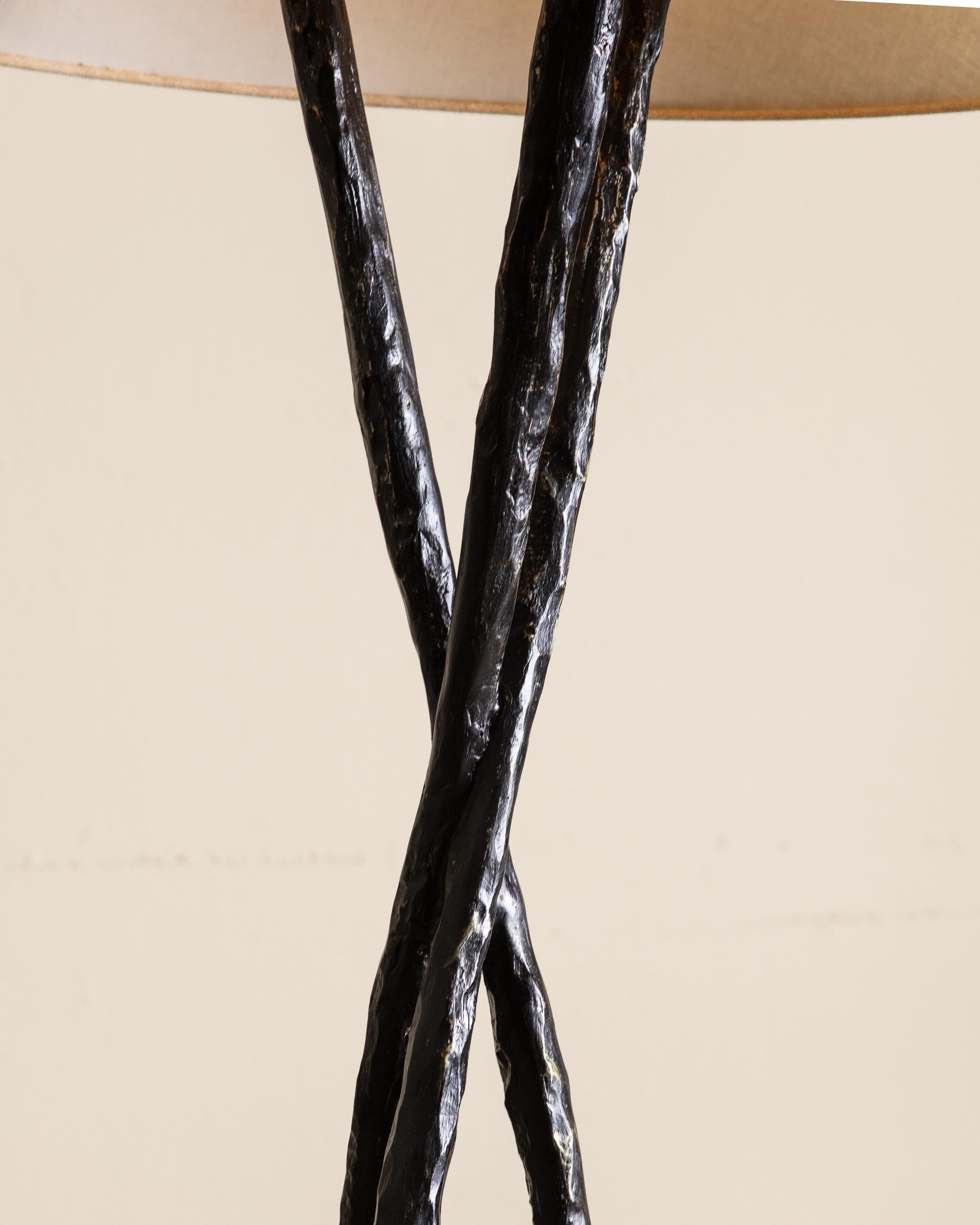 Unknown Oversized Hammered Metal Tripod Floor Lamp, 1970's For Sale