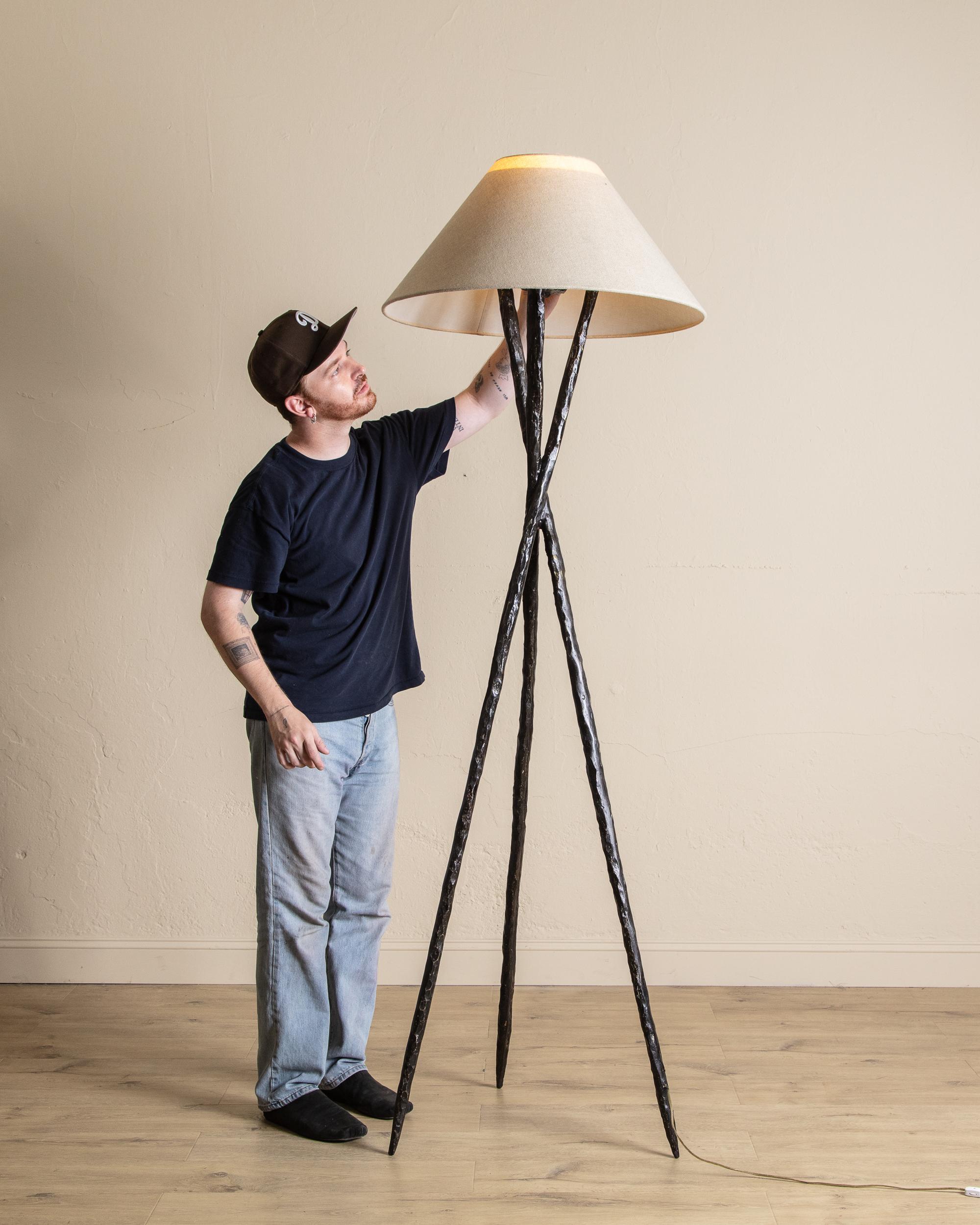 Oversized Hammered Metal Tripod Floor Lamp, 1970's For Sale 1