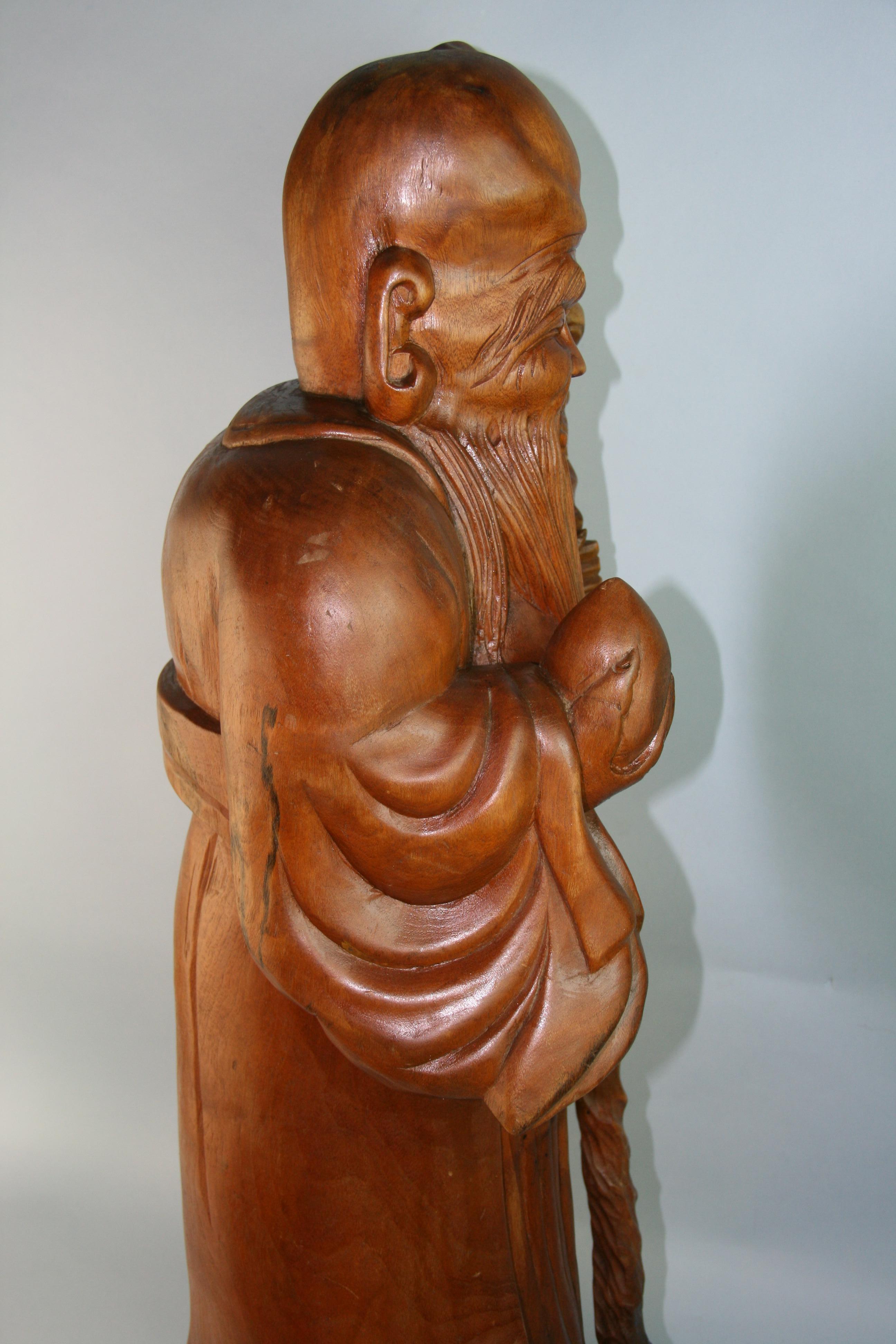 Japanese Oversized Wise Buddha Hand Carved Boxwood Sculpture Early 20th Century For Sale 6
