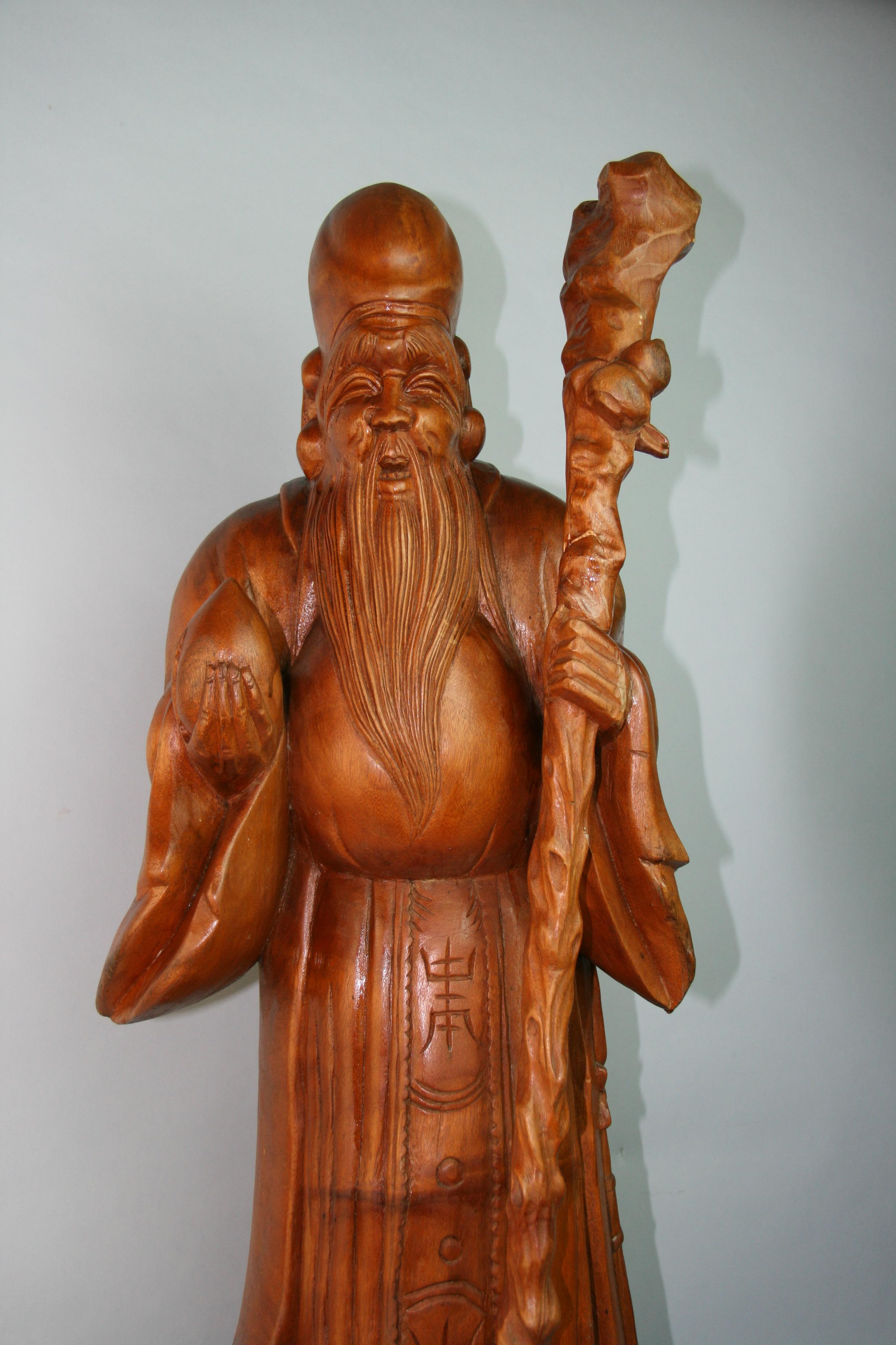 Japanese Oversized Wise Buddha Hand Carved Boxwood Sculpture Early 20th Century For Sale 12