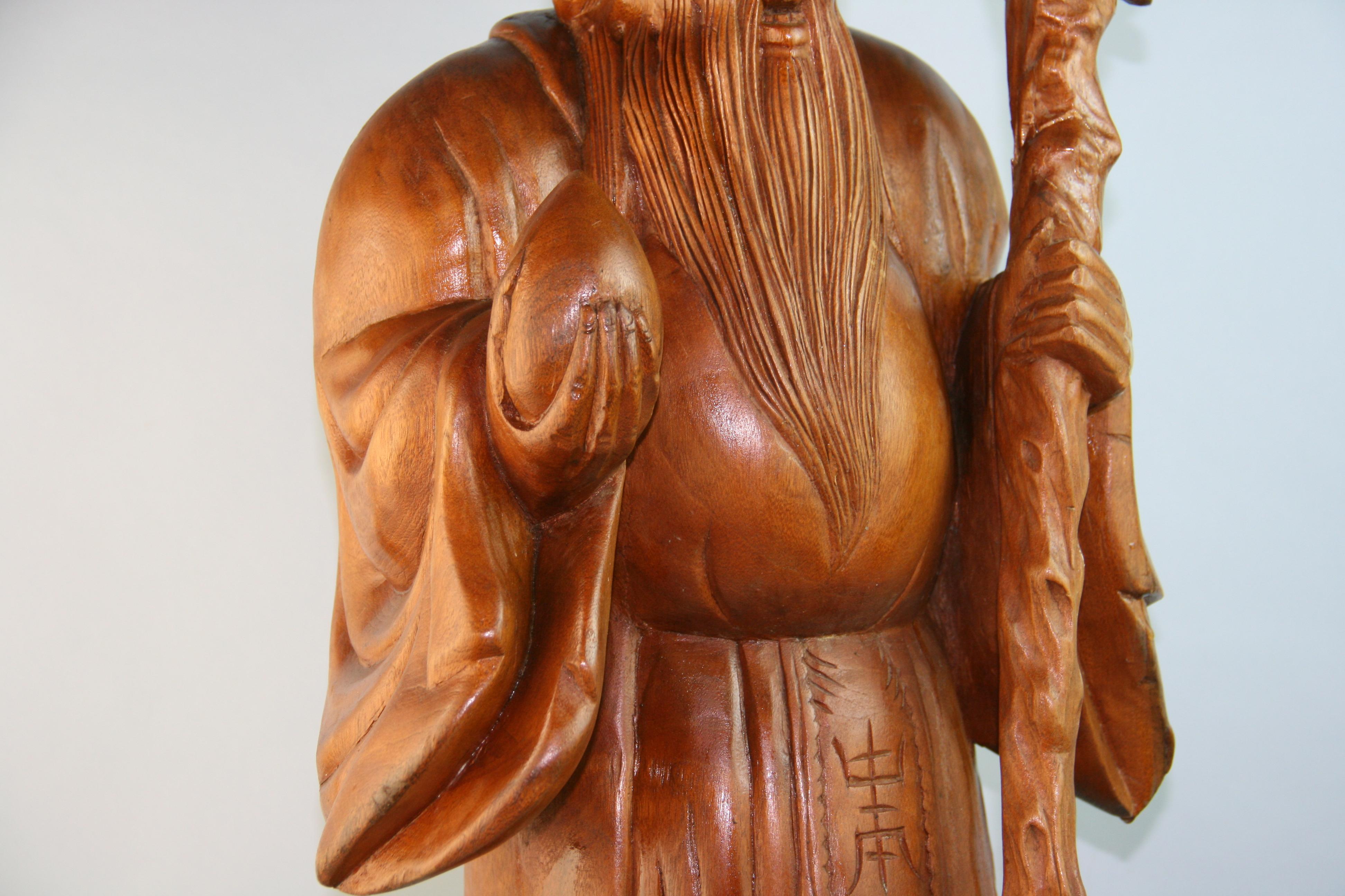 Japanese Oversized Wise Buddha Hand Carved Boxwood Sculpture Early 20th Century In Good Condition For Sale In Douglas Manor, NY