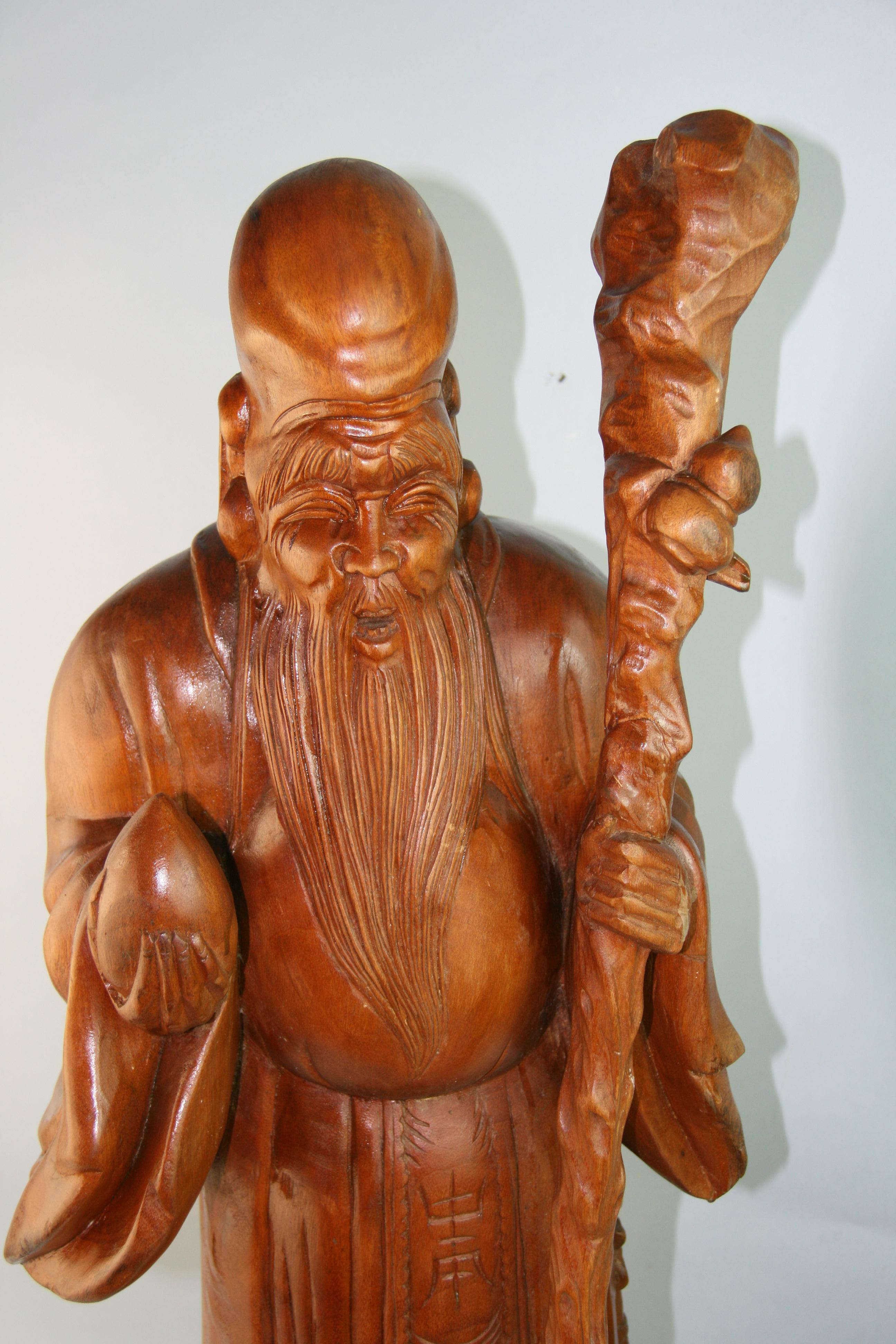 Japanese Oversized Wise Buddha Hand Carved Boxwood Sculpture Early 20th Century For Sale 4