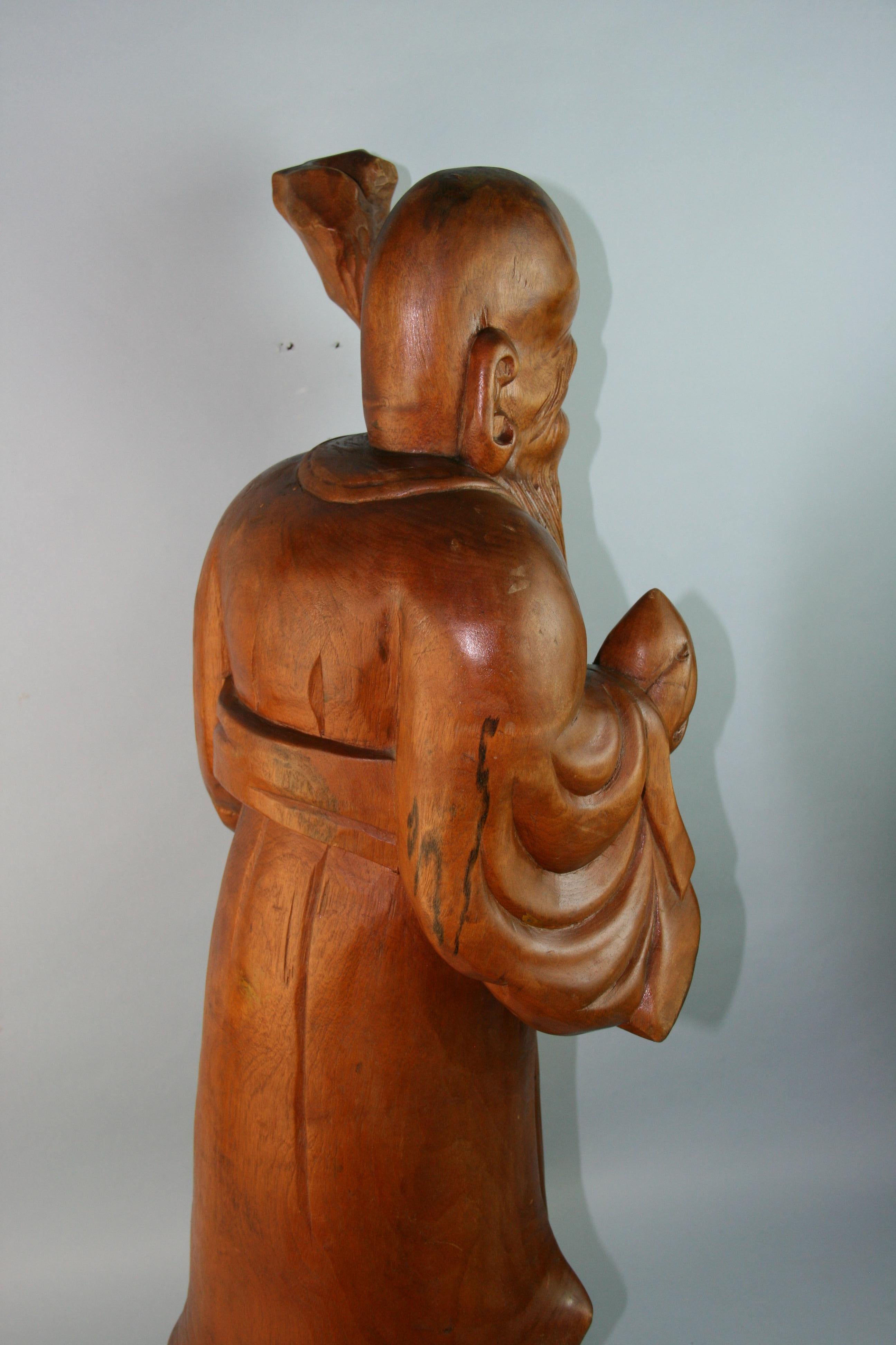 Japanese Oversized Wise Buddha Hand Carved Boxwood Sculpture Early 20th Century For Sale 5