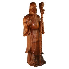 Japanese Oversized Hand Carved Boxwood Sculpture  Early 20th Century