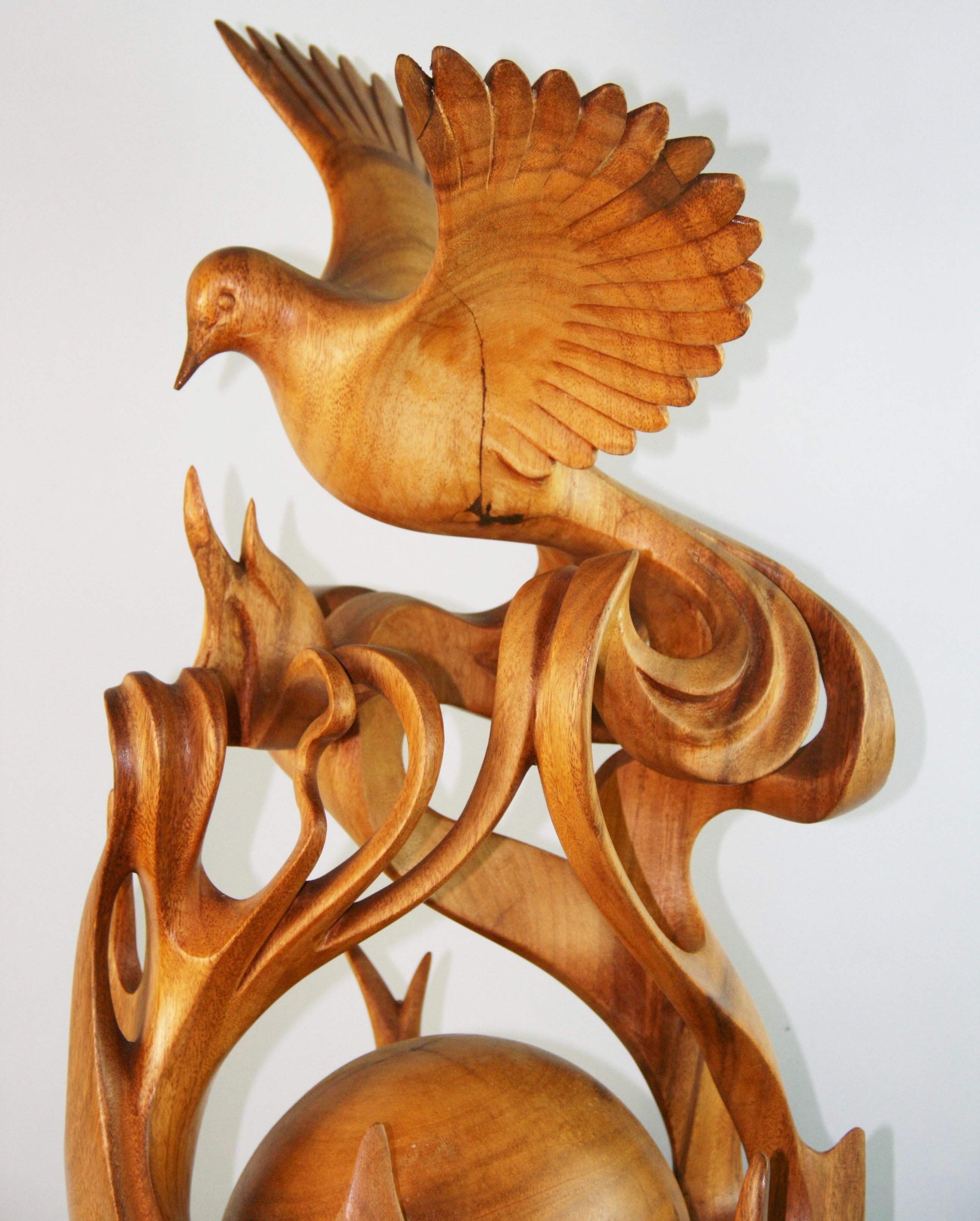 Oversized Hand Carved Wings Over The World Bird Sculpture For Sale 5