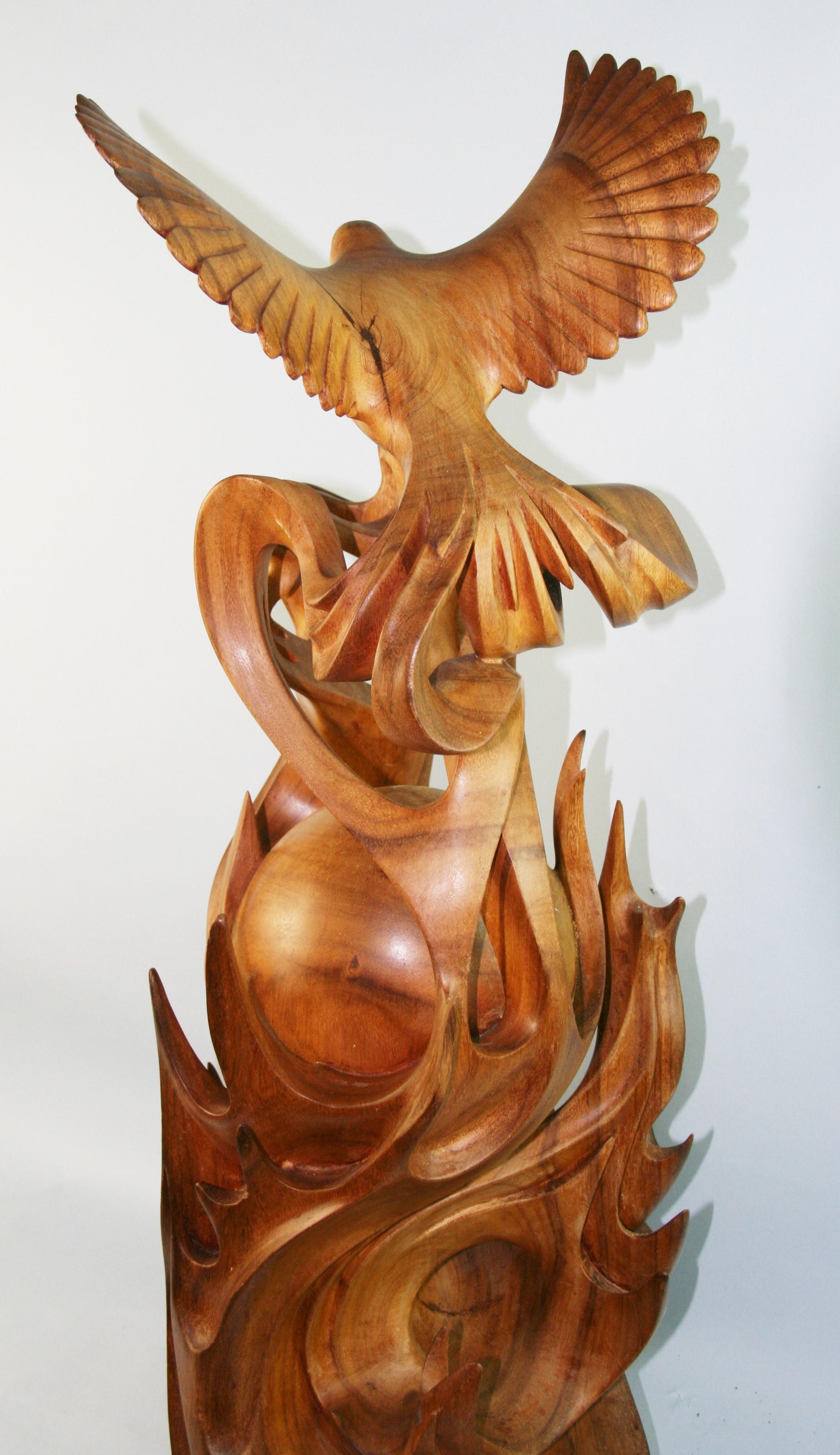 Oversized Hand Carved Wings Over The World Bird Sculpture For Sale 7
