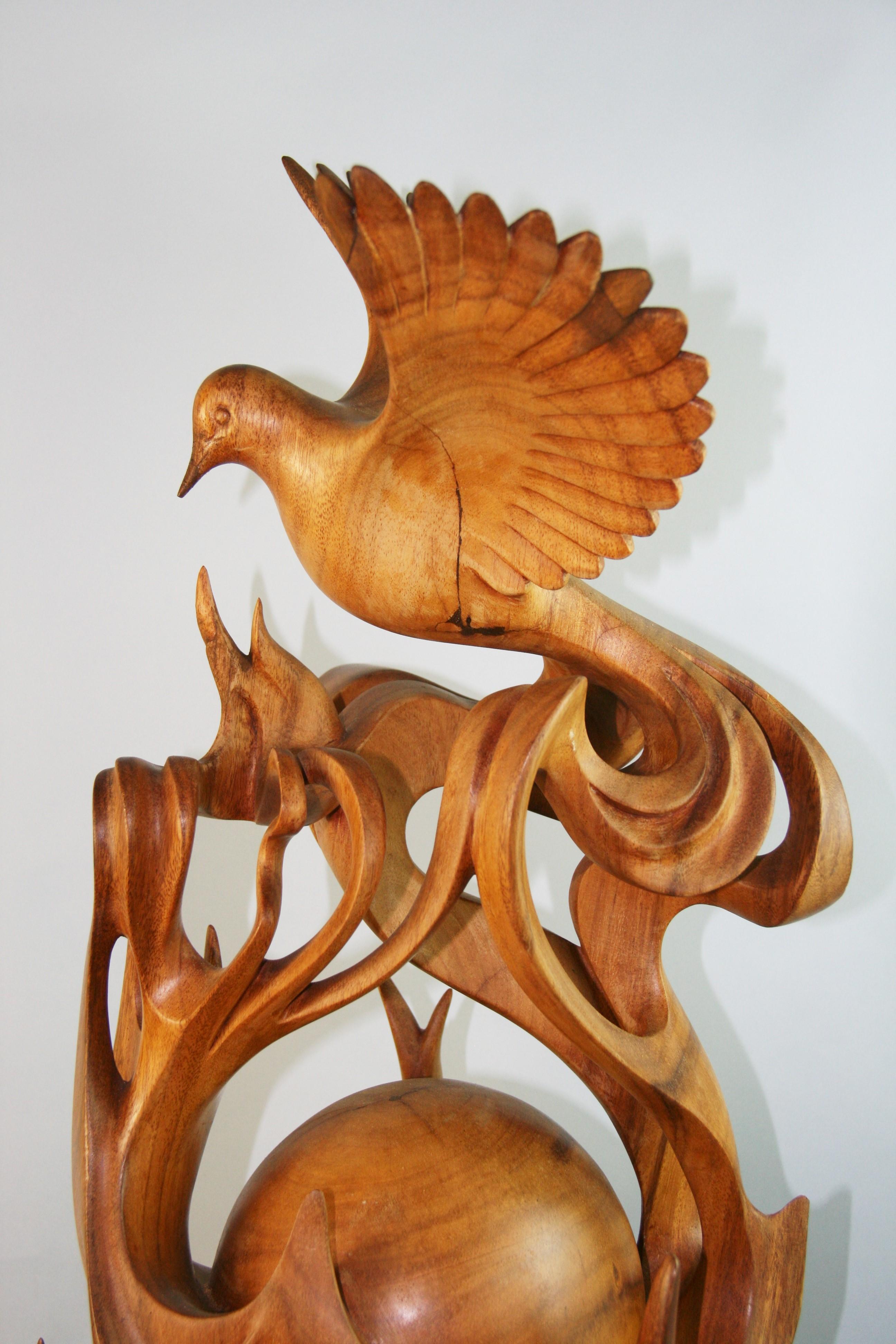 Oversized Hand Carved Wings Over The World Bird Sculpture For Sale 10