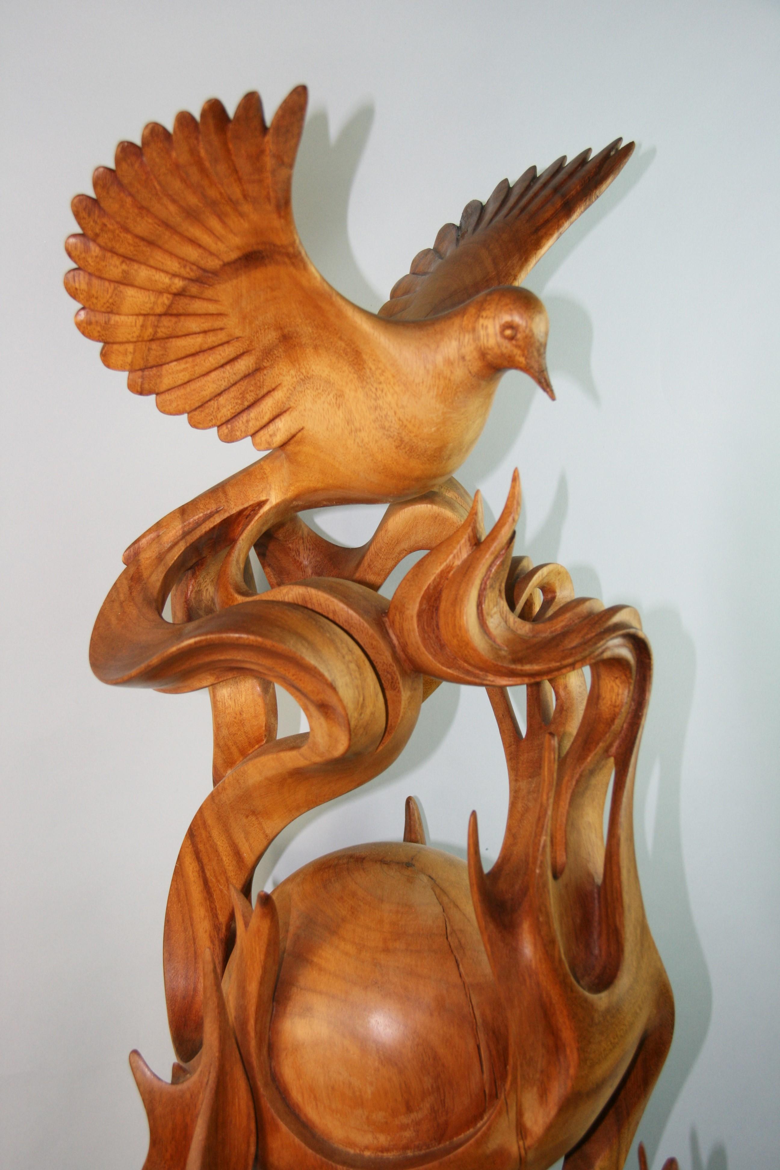 Oversized Hand Carved Wings Over The World Bird Sculpture For Sale 13