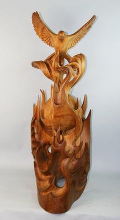Oversized Hand Carved Wings Over The World Bird Sculpture