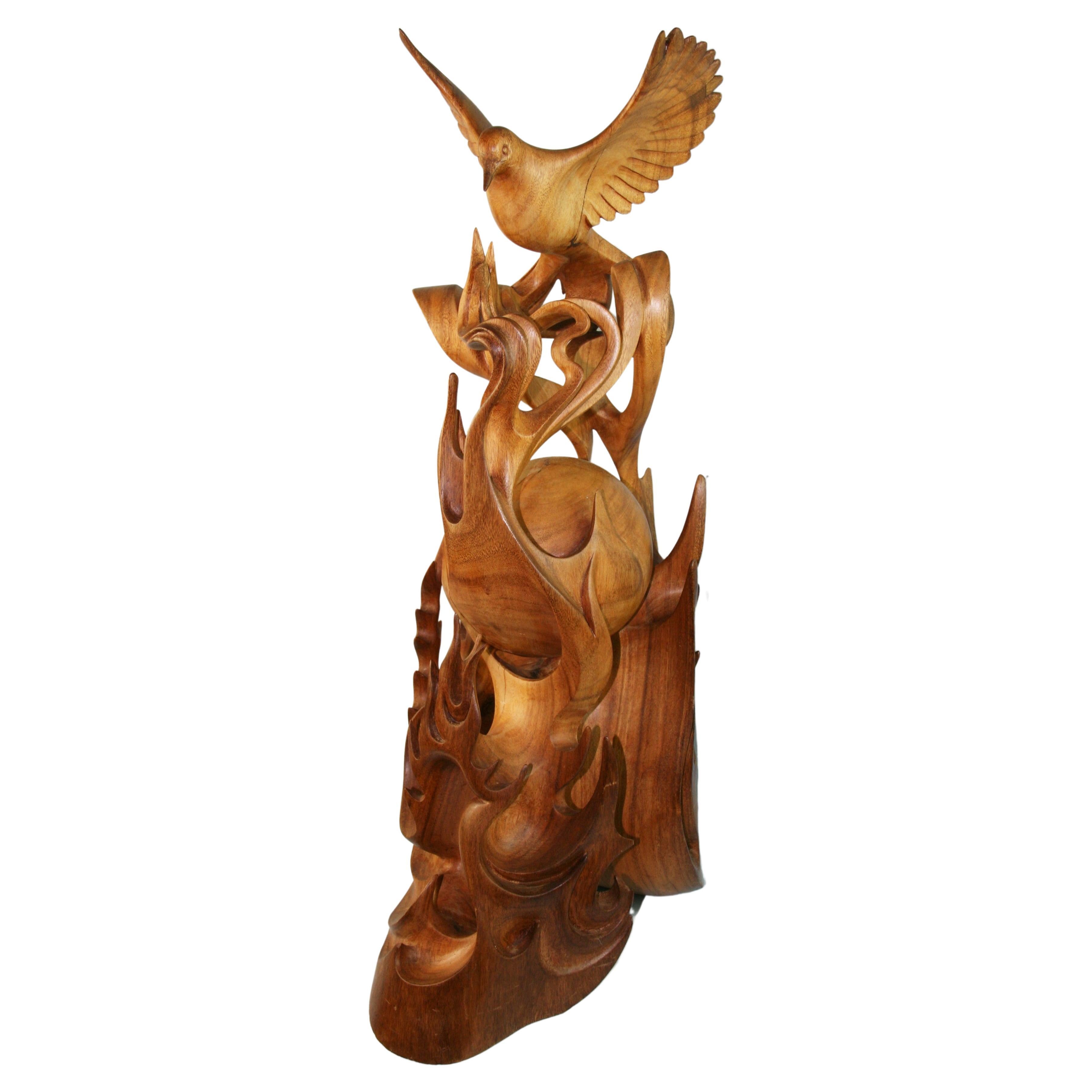 Oversized Hand Carved Wings Over The World Bird Sculpture For Sale