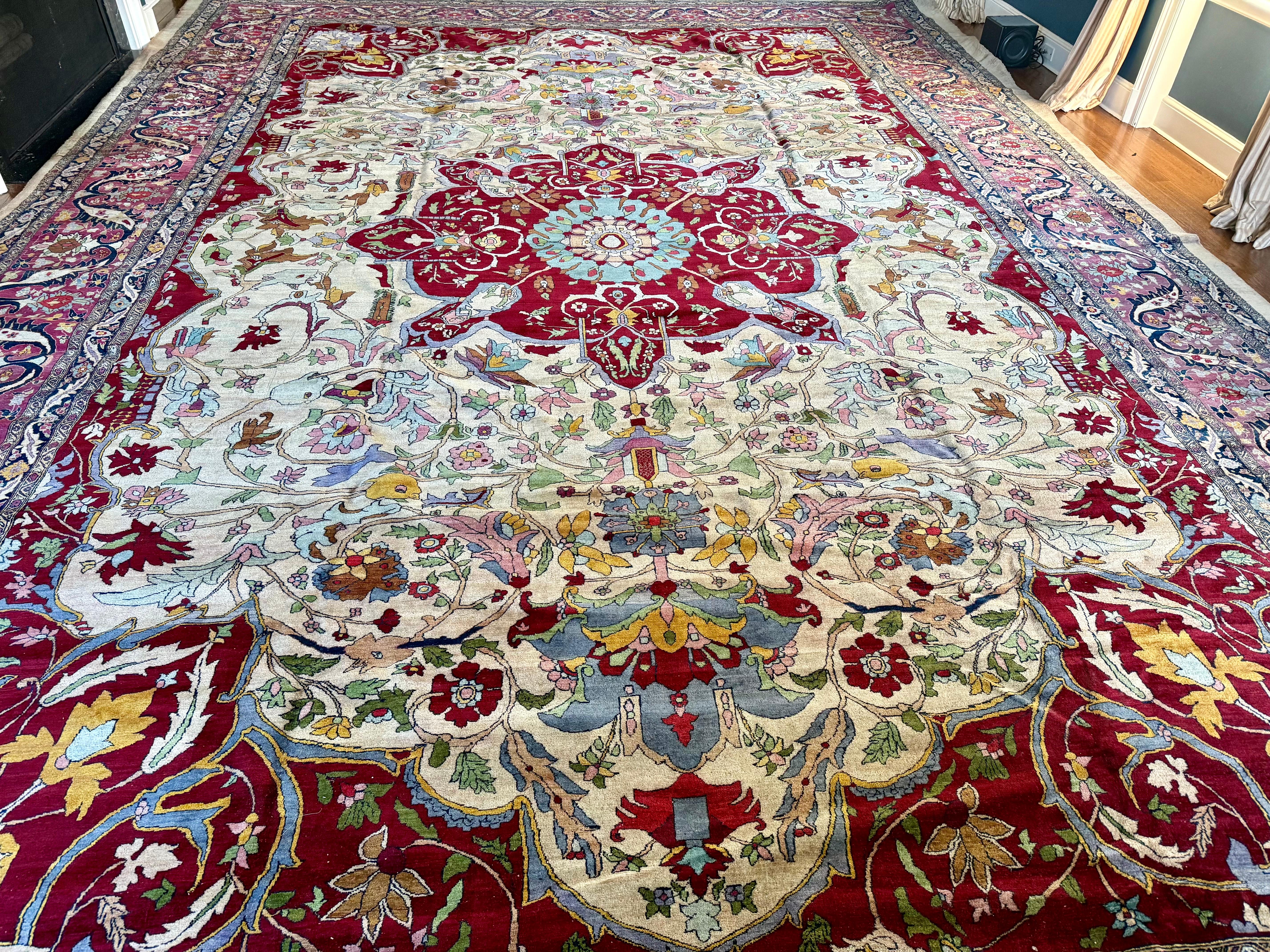 Übergroße handgeknüpfte Agra Elfenbein Lavendel rot Medaillon Teppich 23,9FT durch 16,7FT im Angebot 4