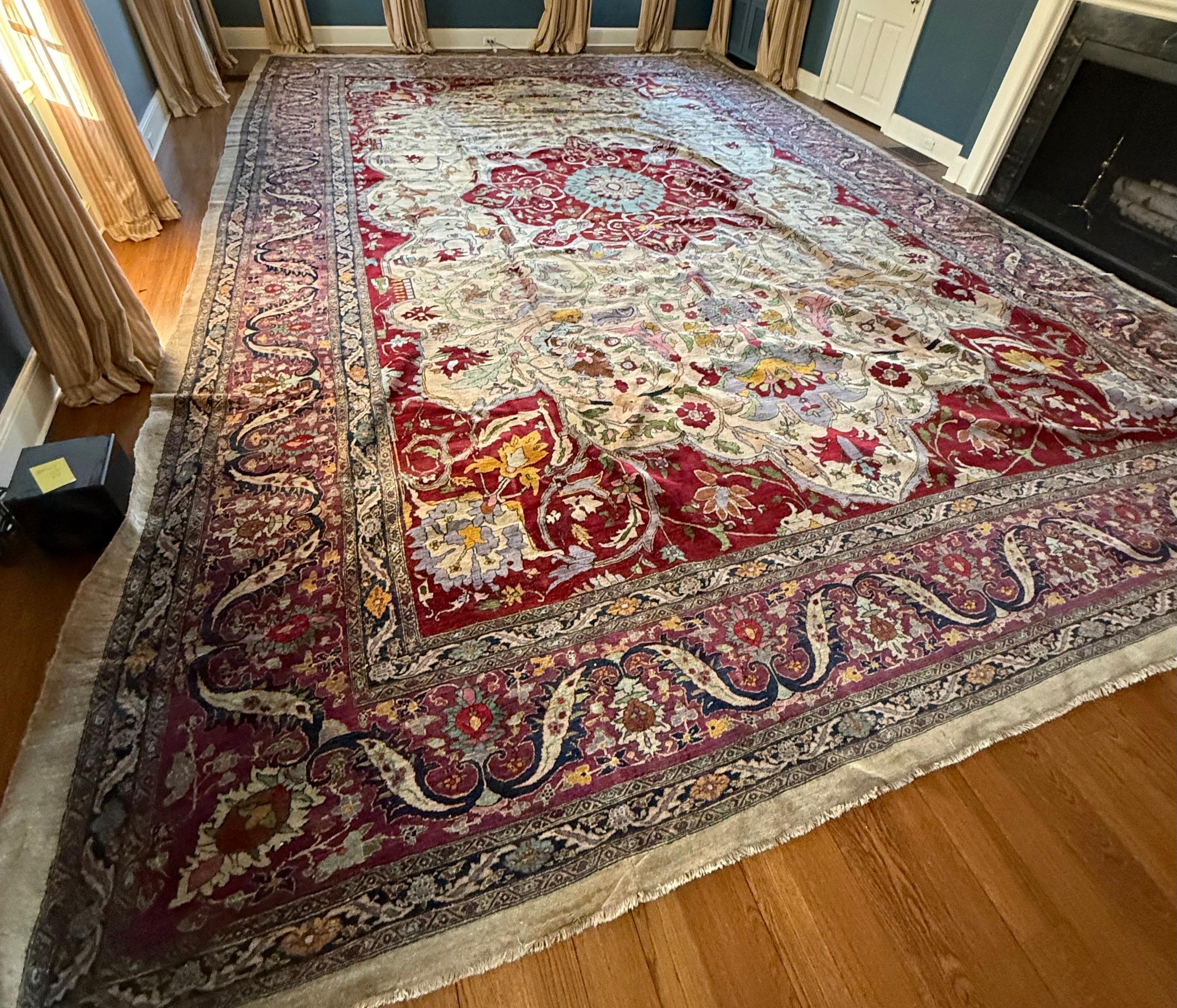 Übergroße handgeknüpfte Agra Elfenbein Lavendel rot Medaillon Teppich 23,9FT durch 16,7FT im Angebot 11