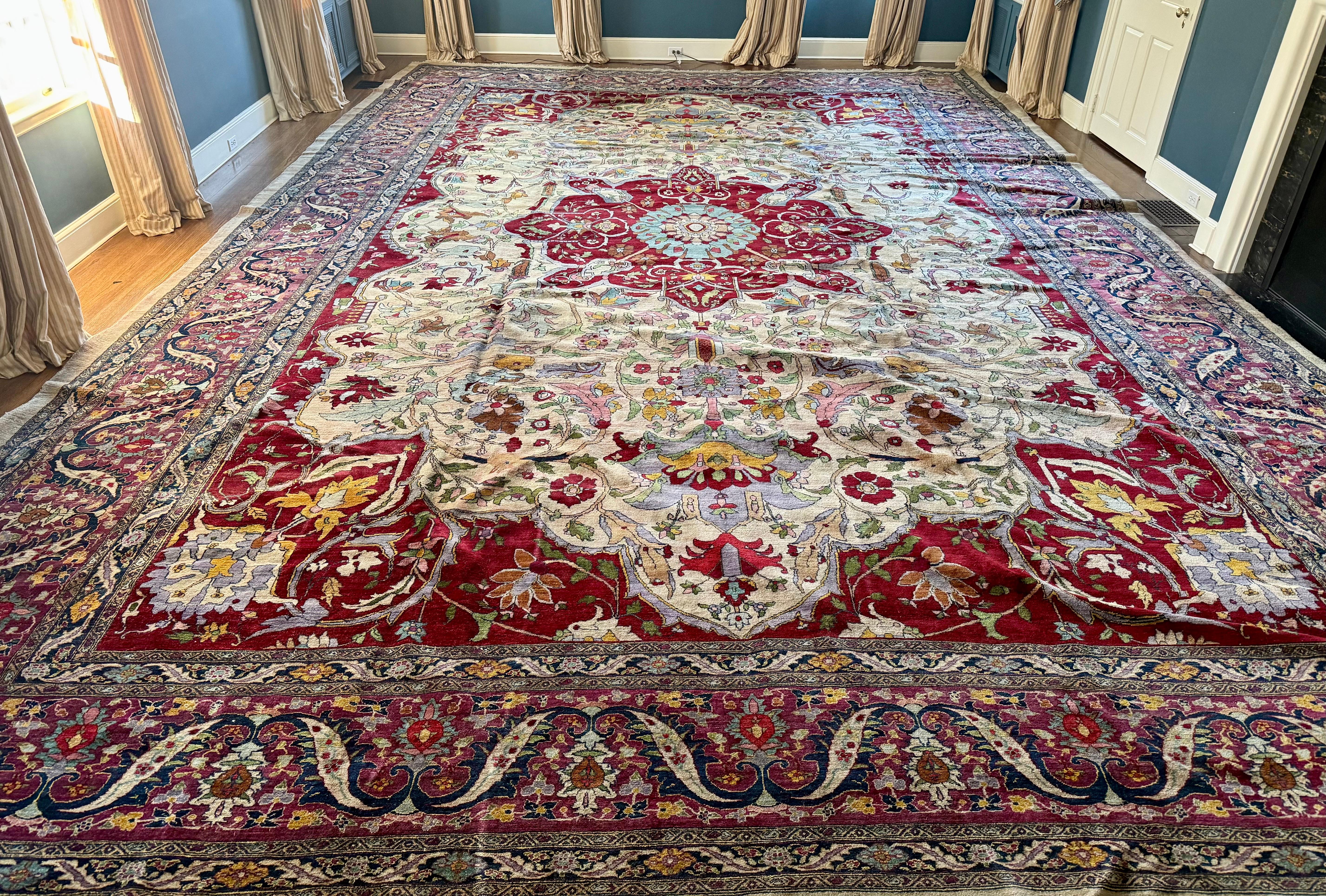 Übergroße handgeknüpfte Agra Elfenbein Lavendel rot Medaillon Teppich 23,9FT durch 16,7FT im Angebot 1