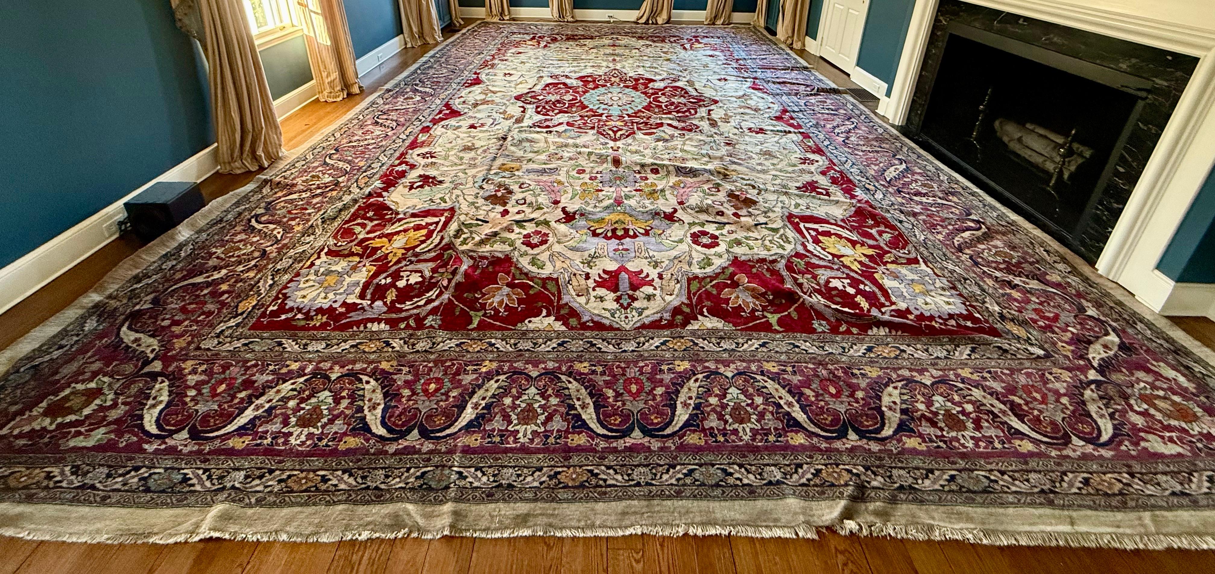 Übergroße handgeknüpfte Agra Elfenbein Lavendel rot Medaillon Teppich 23,9FT durch 16,7FT im Angebot 2