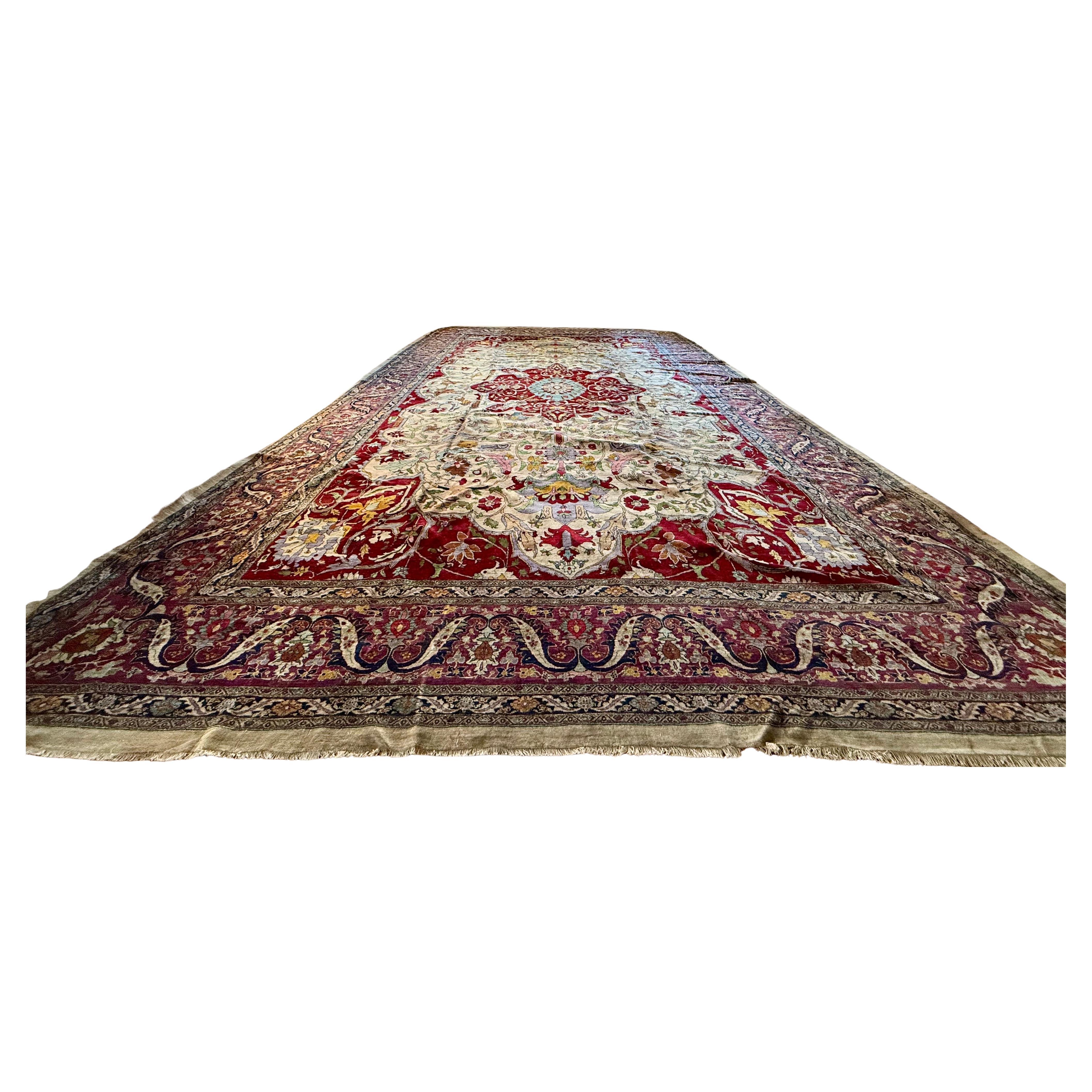 Übergroße handgeknüpfte Agra Elfenbein Lavendel rot Medaillon Teppich 23,9FT durch 16,7FT im Angebot