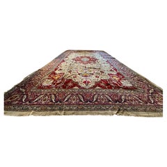 Oversized Hand Knotted Agra Ivory Lavender Red Medallion Rug 23.9FT by 16.7FT