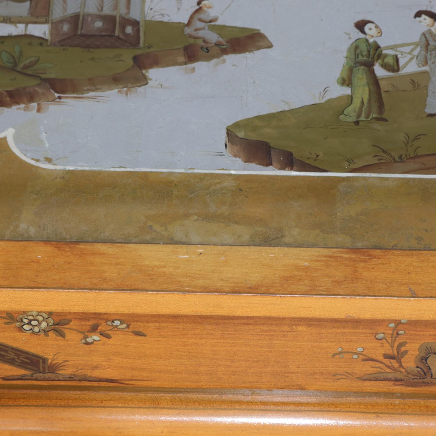Oversized Hand-Painted and Gilt Pictorial Chinoiserie Coffee Table, circa 1940 For Sale 4