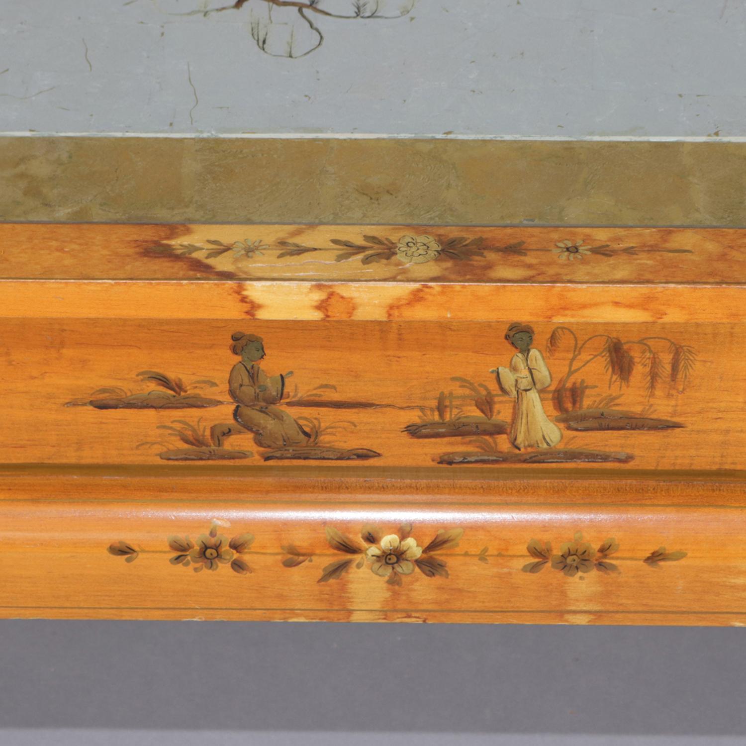 Oversized Hand-Painted and Gilt Pictorial Chinoiserie Coffee Table, circa 1940 For Sale 7
