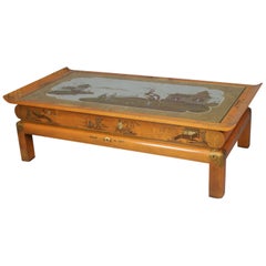 Oversized Hand-Painted and Gilt Pictorial Chinoiserie Coffee Table, circa 1940
