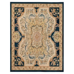 Oversized Handmade Aubusson Style Needlepoint Carpet, French Floral Rug Vintage