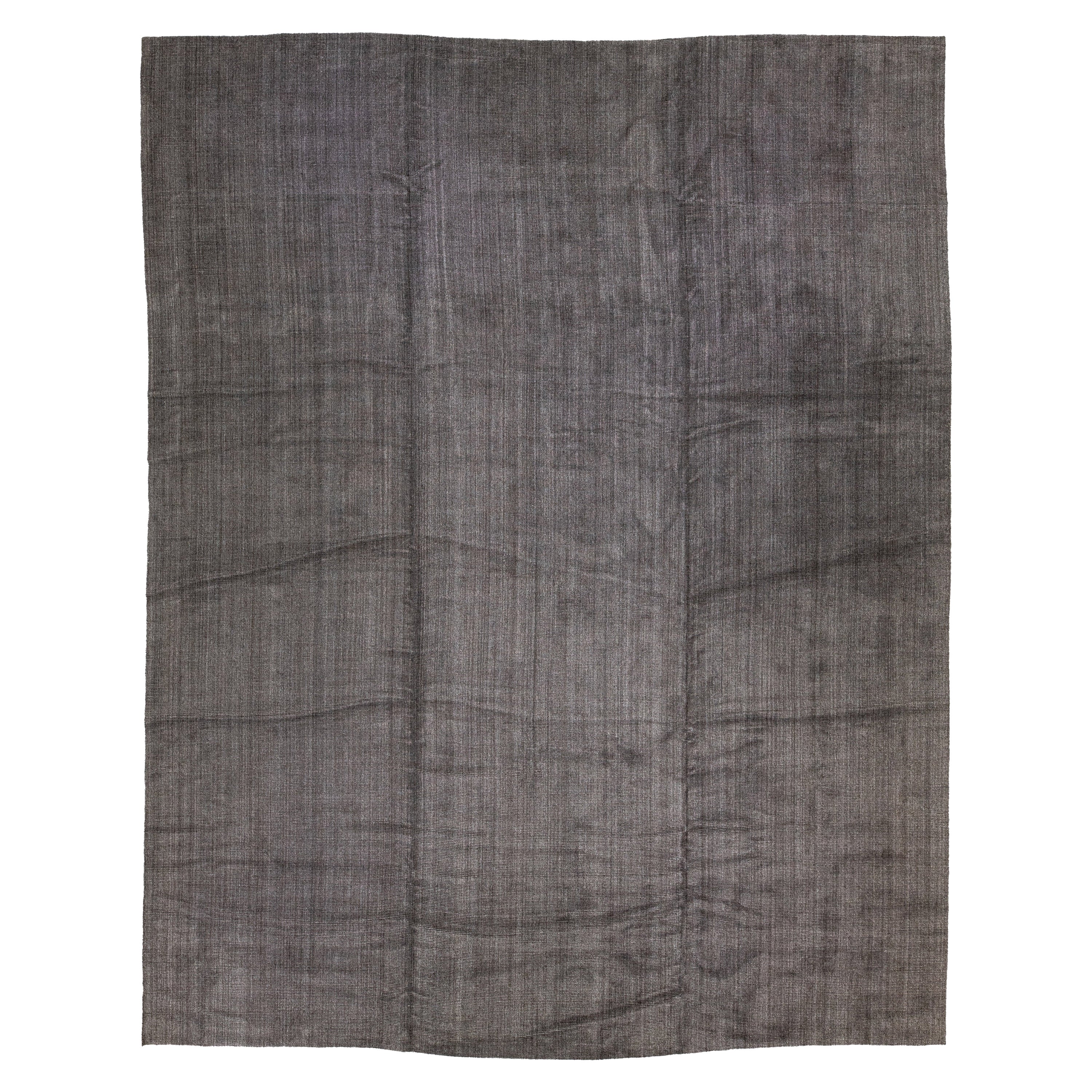 Oversized Handmade Gray Modern Indian Loop/Cut Wool Rug With Solid Design For Sale