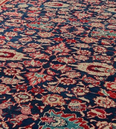 Oversized Handwoven Antique Indigo-Blue Floral Indian Agra Runner