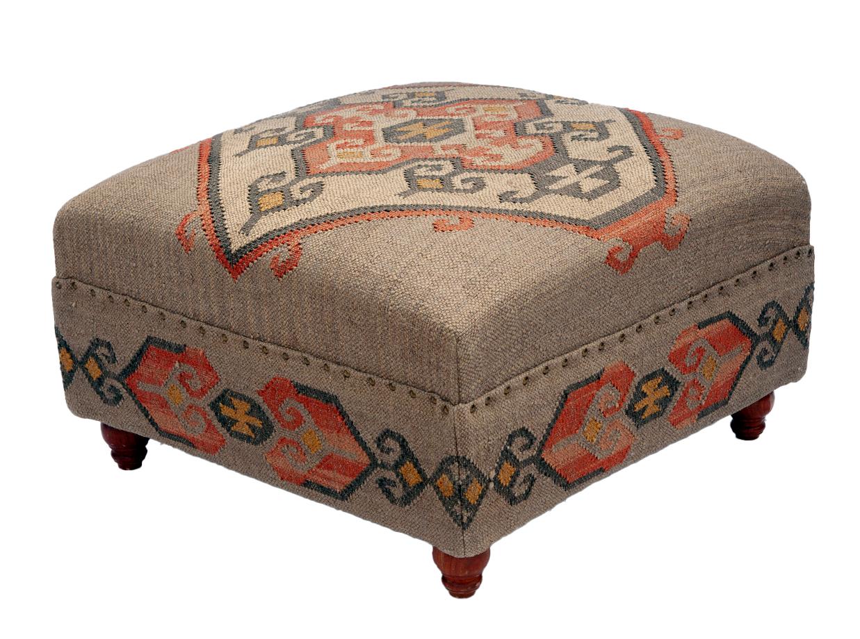 Turkish Oversized Handwoven Rustic Square Ottoman