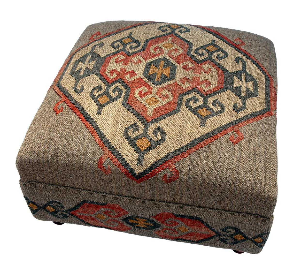 Oversized Handwoven Rustic Square Ottoman In Good Condition In Malibu, CA