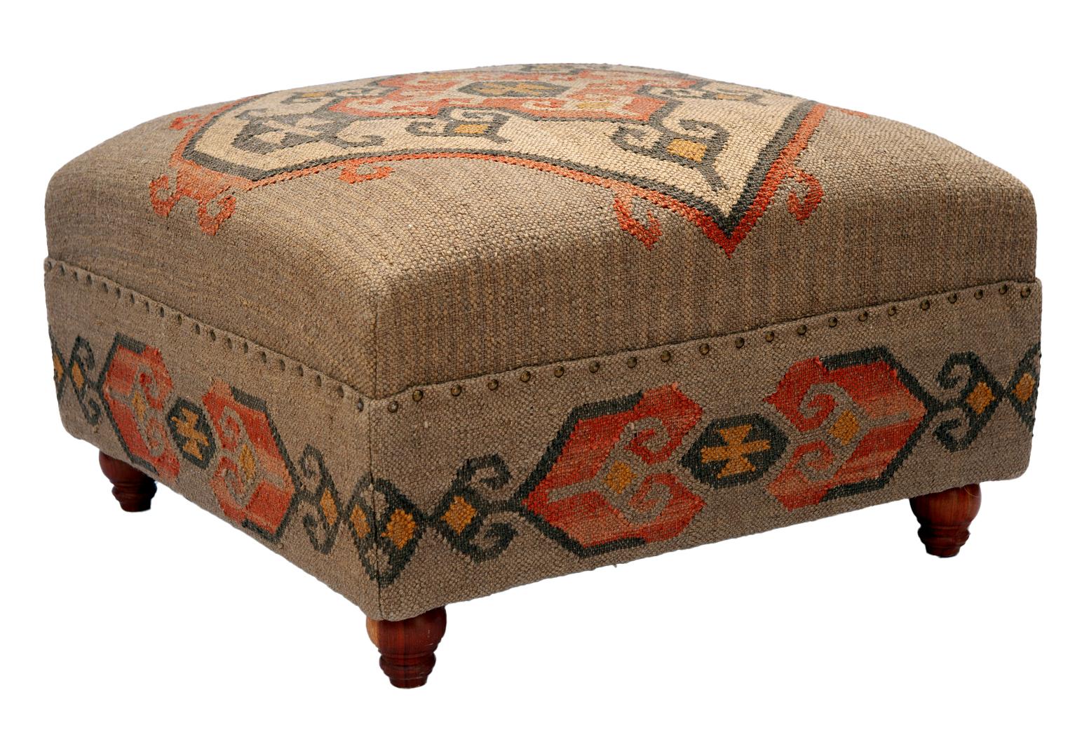 20th Century Oversized Handwoven Rustic Square Ottoman