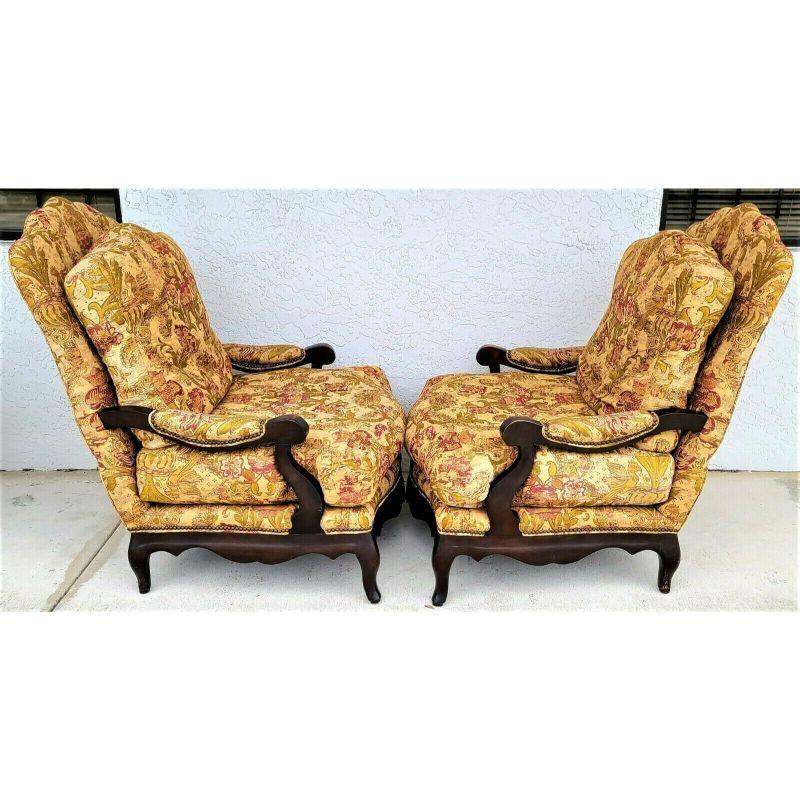 Offering One Of Our Recent Palm Beach Estate Fine Furniture Acquisitions Of A Pair of Oversized Henredon Upholstery Collection French Country lounge chairs

Approximate Measurements in Inches
43