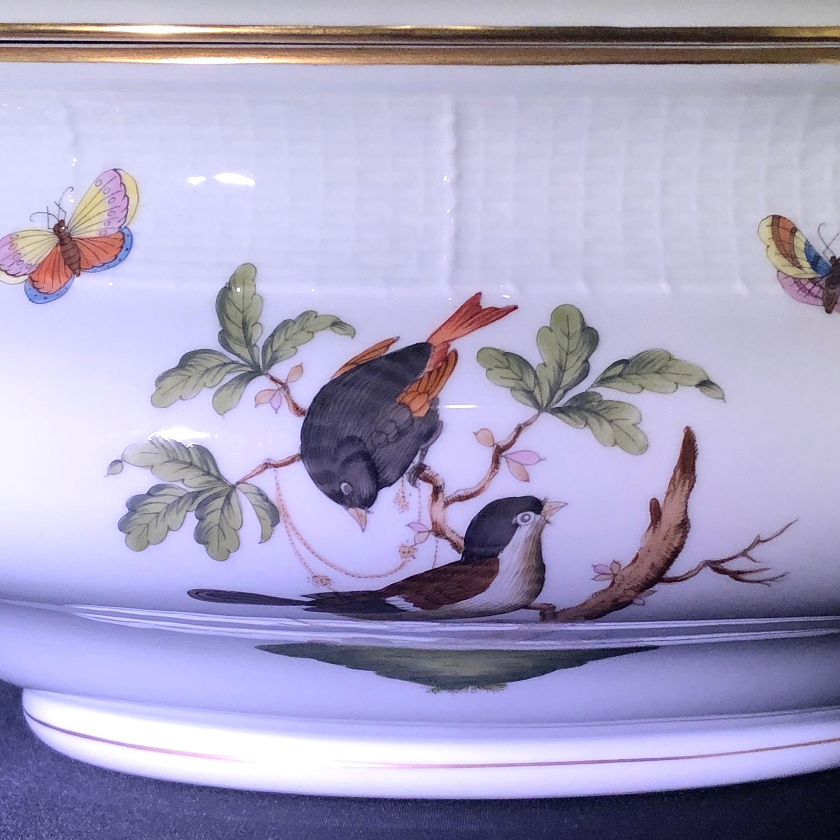 Oversized Herend Rothschild Bird Soup Tureen with Raised Flower Decoration 3