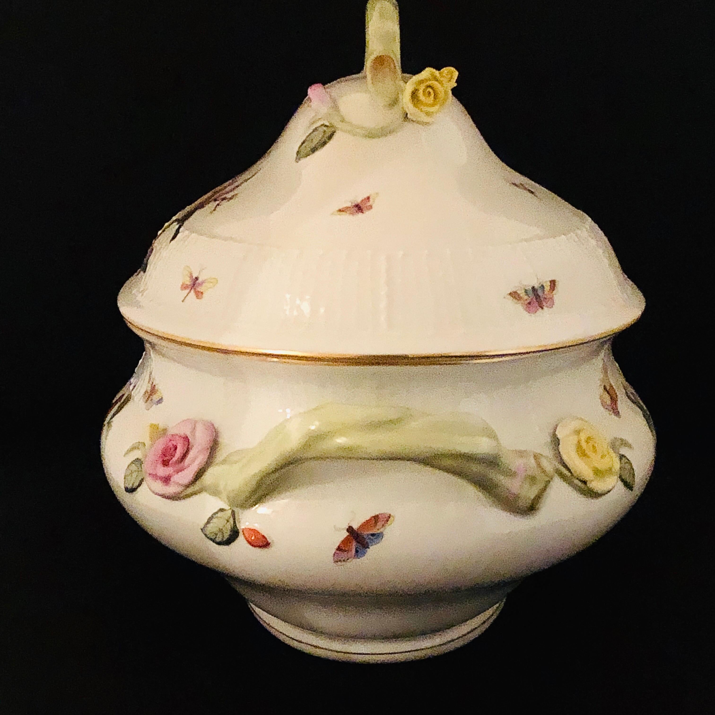 Other Oversized Herend Rothschild Bird Soup Tureen with Raised Flower Decoration