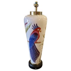 Vintage Oversized Hollywood Regency Porcelain Parrot Table Lamp