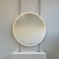 Oversized Illuminated Countertop to Ceiling Round Mirror Stainless Steel Frame