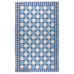 Oversized Indian Dhurrie Blue White Beige Handmade Rug by Doris Leslie Blau