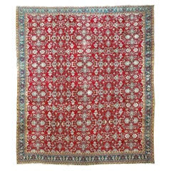 Antique Oversized Indian Red & Green Wool Agra Palace Carpet, 19th Century