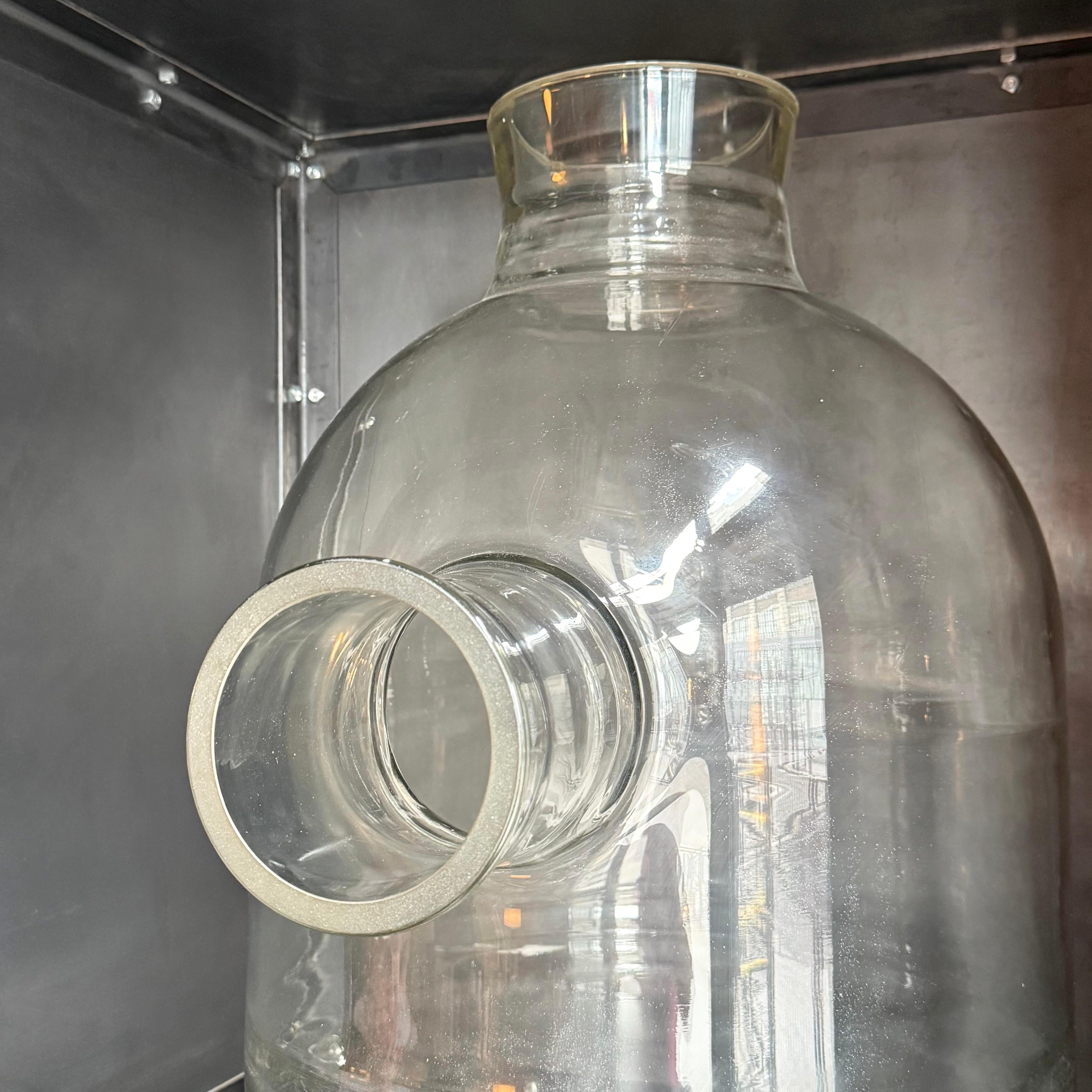 American Oversized Industrial Pyrex Glass Bell Jar With Large Side Arm For Sale