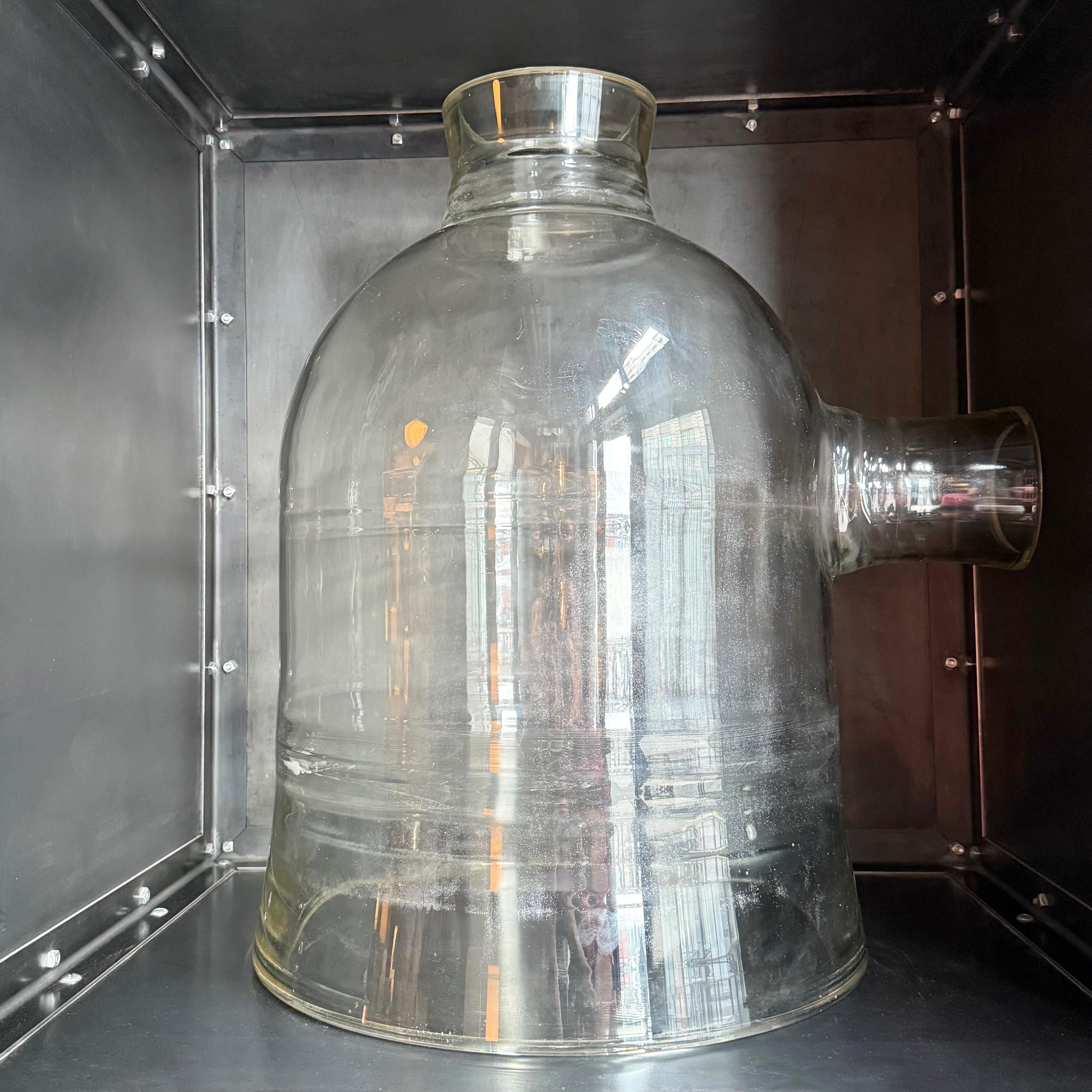 Oversized Industrial Pyrex Glass Bell Jar With Large Side Arm In Good Condition For Sale In Brooklyn, NY