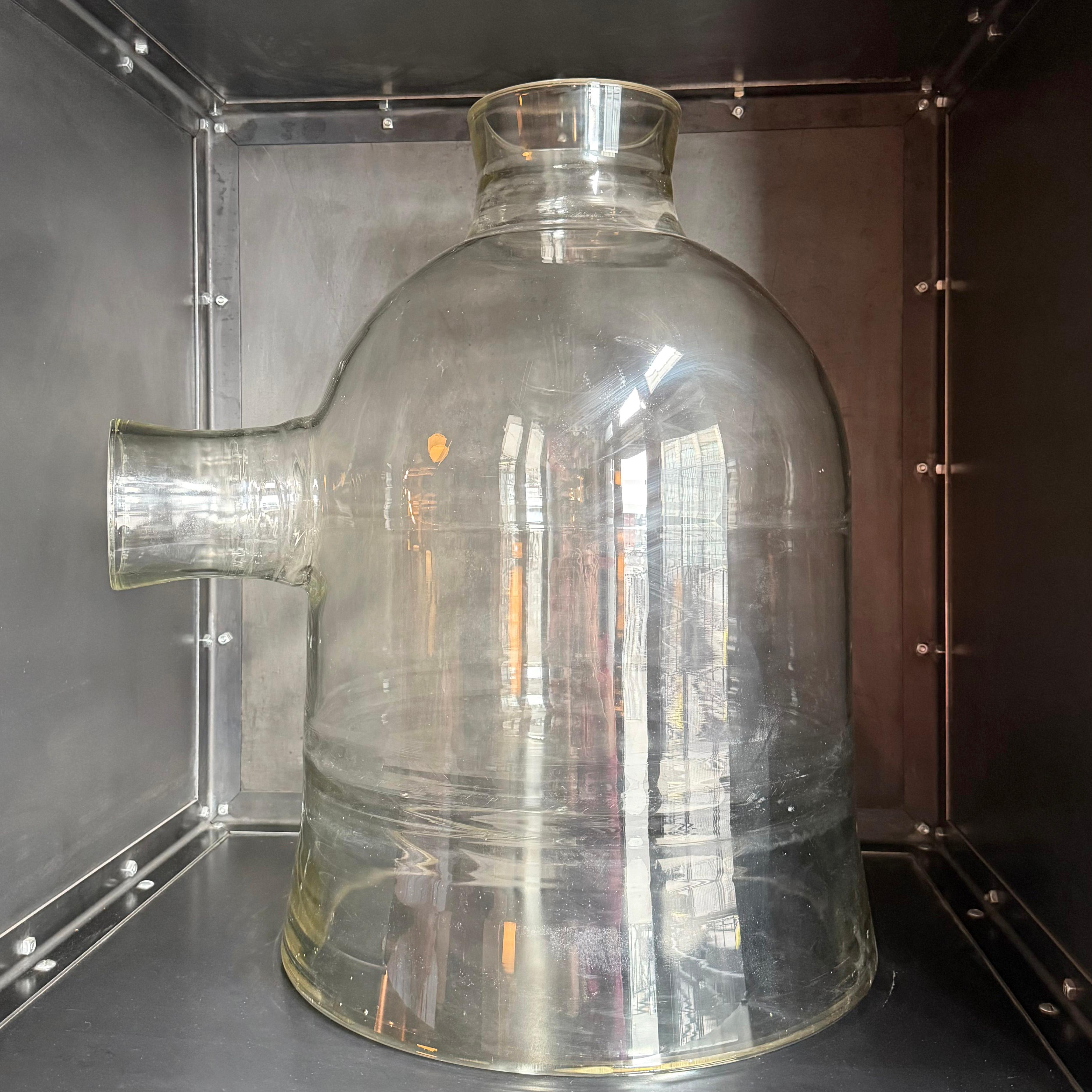 20th Century Oversized Industrial Pyrex Glass Bell Jar With Large Side Arm For Sale