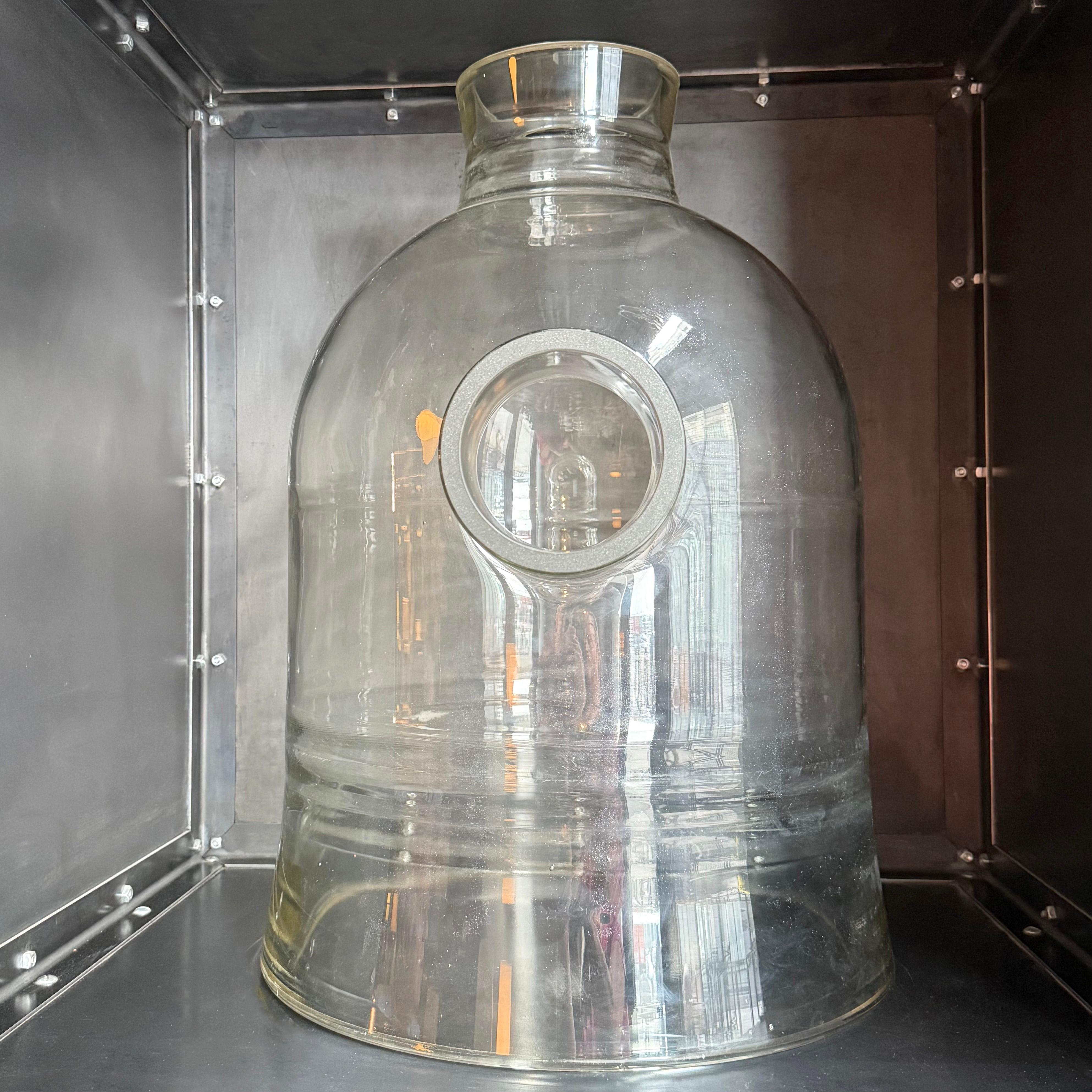 Oversized Industrial Pyrex Glass Bell Jar With Large Side Arm For Sale 1