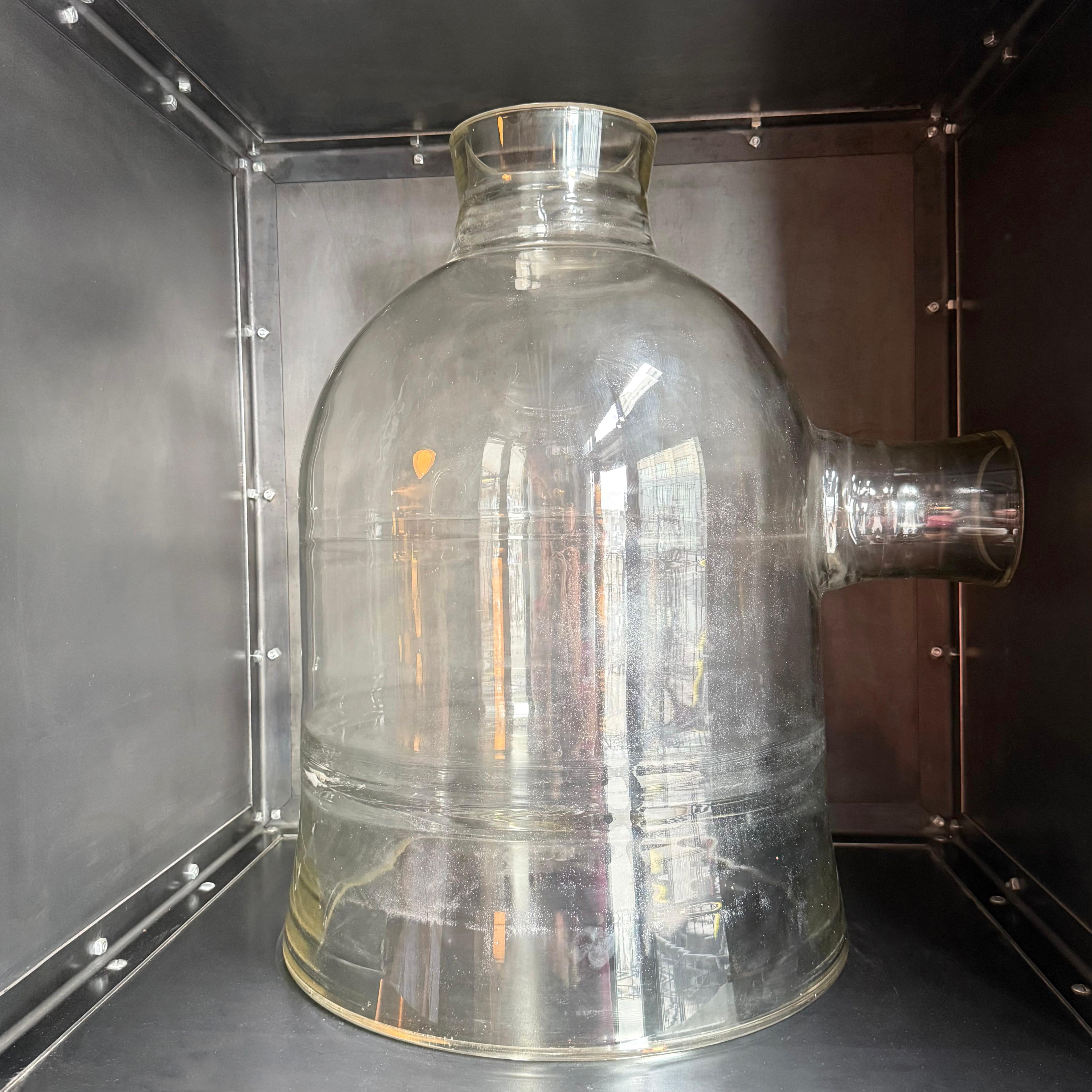 Oversized Industrial Pyrex Glass Bell Jar With Large Side Arm For Sale 3